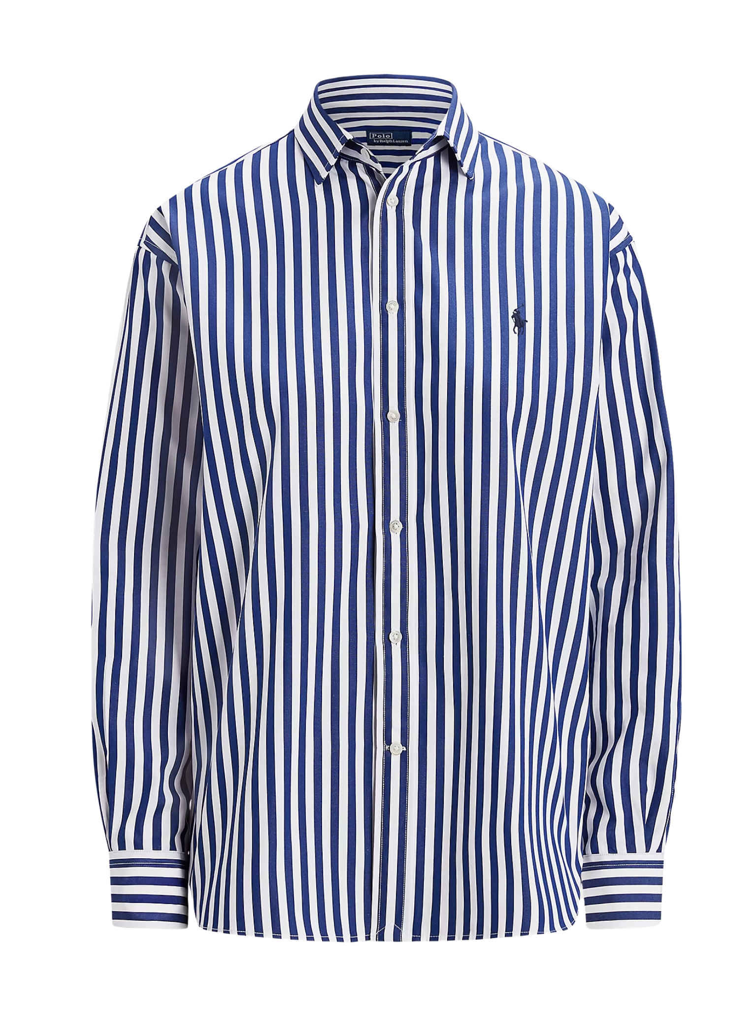 RALPH LAUREN WOMEN Relaxed Fit Striped Cotton Shirt Fall Royal/White
