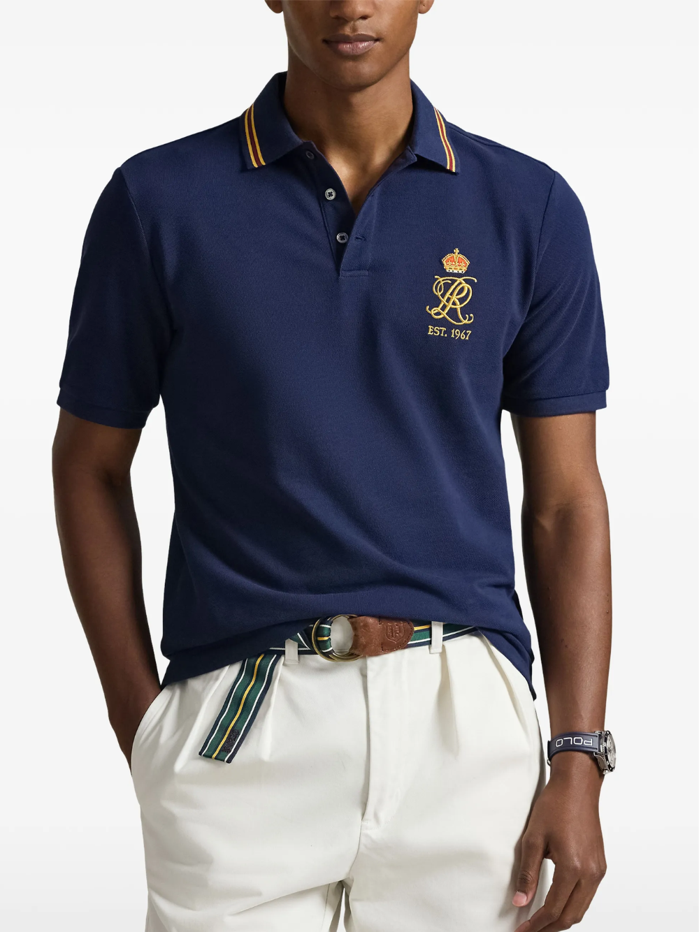 RALPH LAUREN Classic Fit Crest Mesh Polo Shirt Newport Navy
