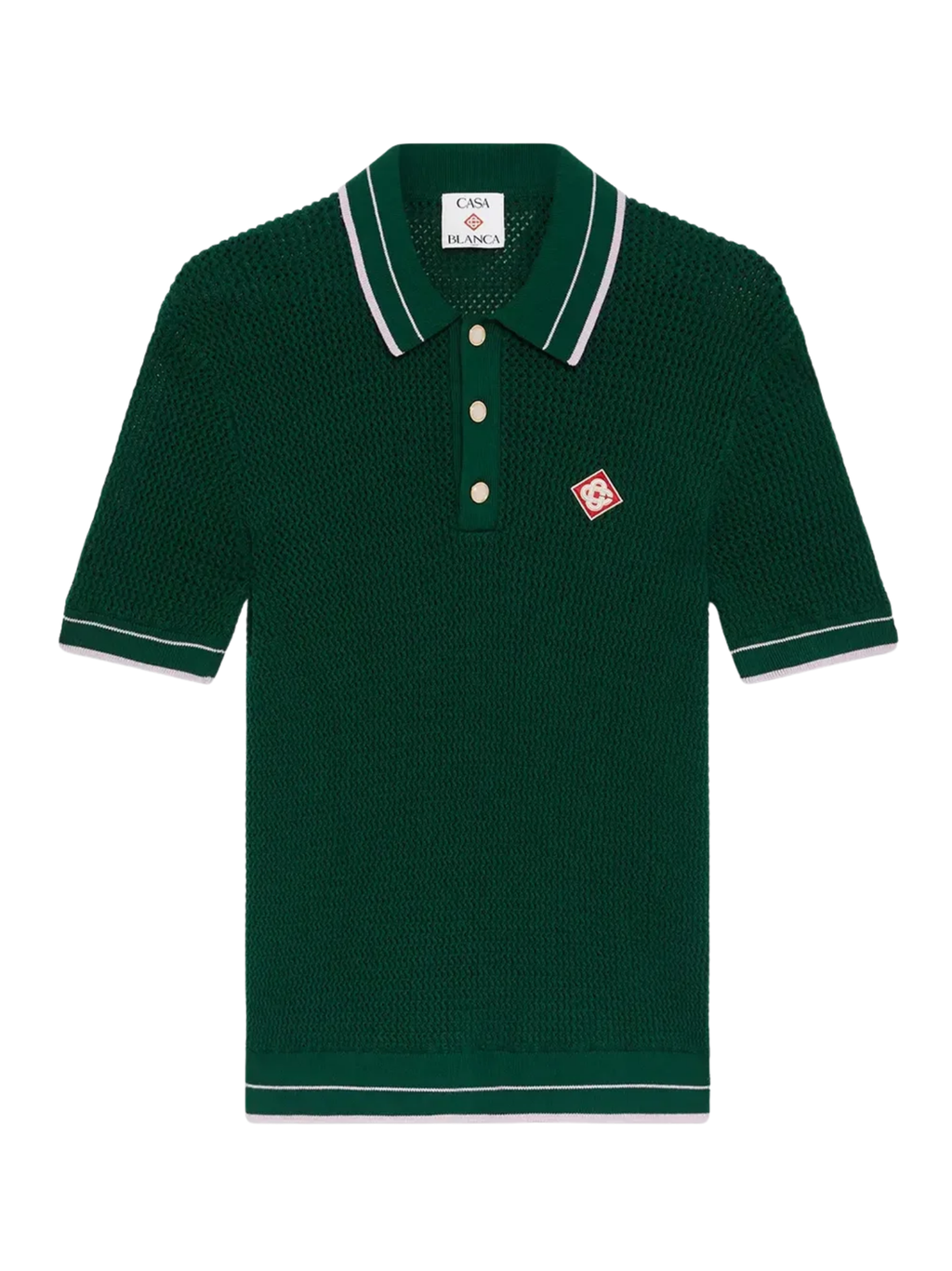 CASABLANCA Crochet Short Sleeve Polo Shirt Green