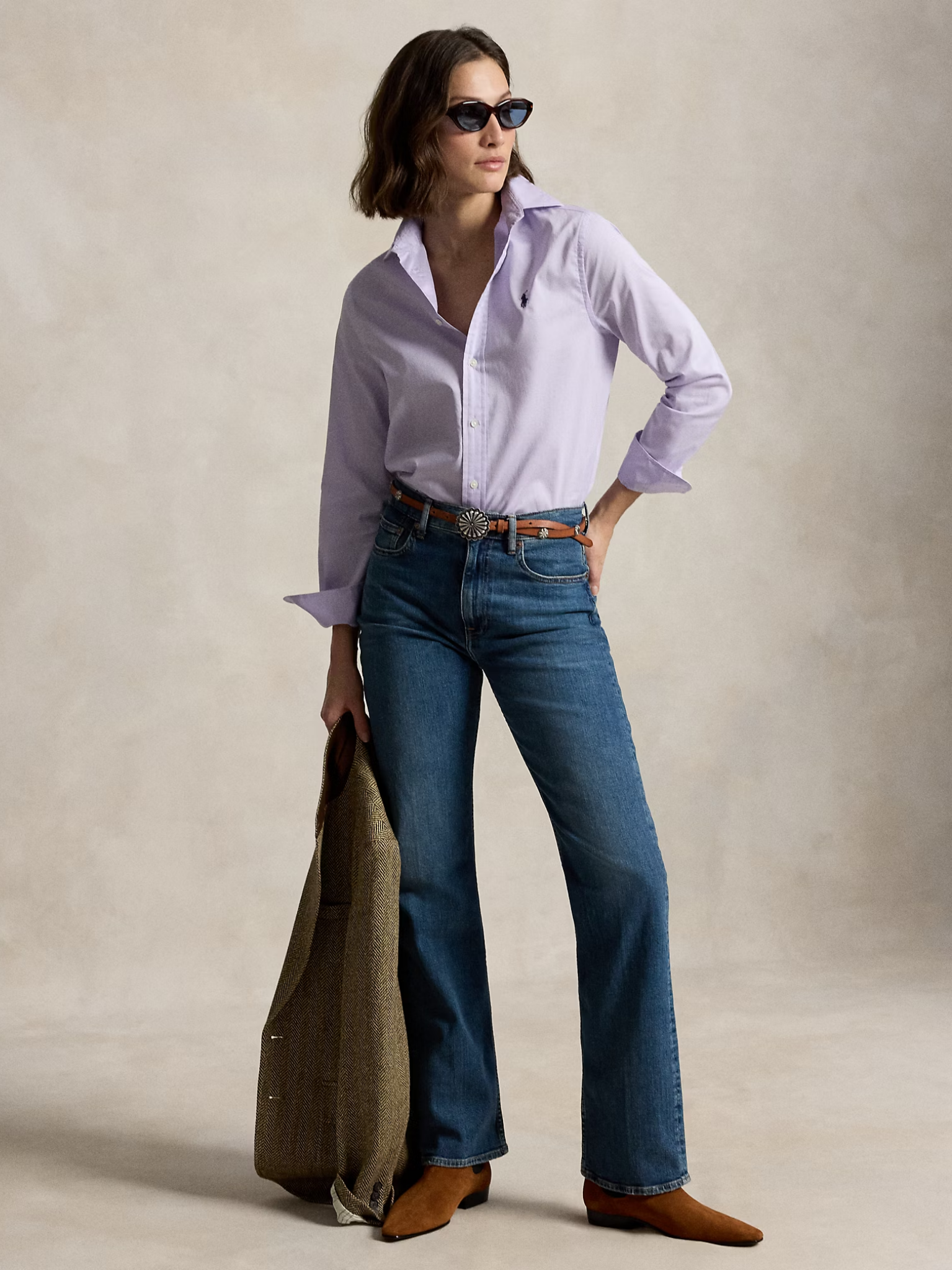 RALPH LAUREN WOMEN Classic Fit Cotton Twill Shirt Cruise Lavender