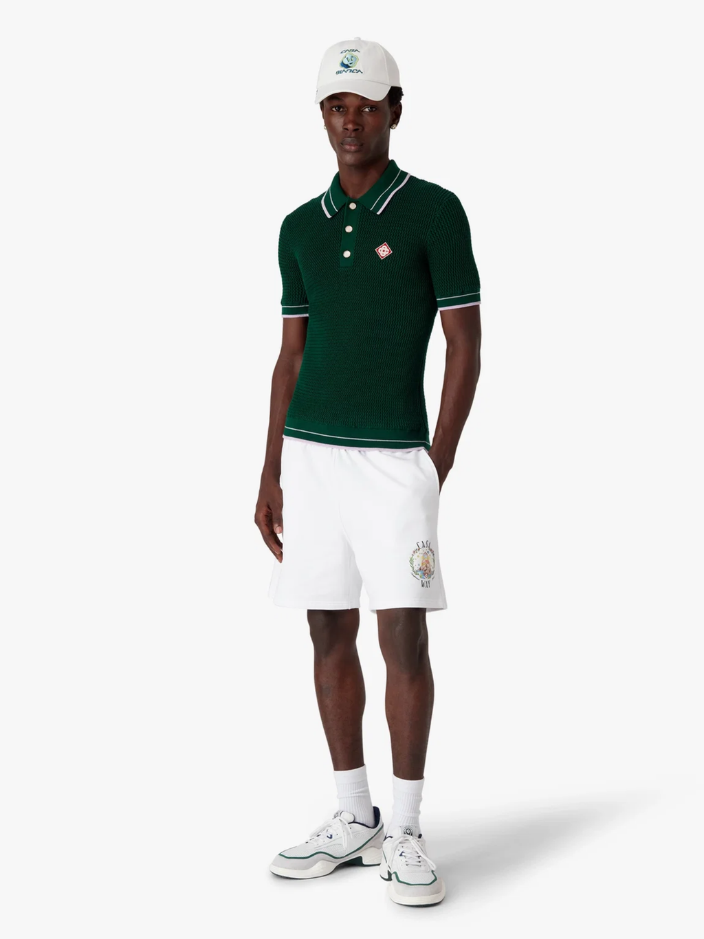 CASABLANCA Crochet Short Sleeve Polo Shirt Green