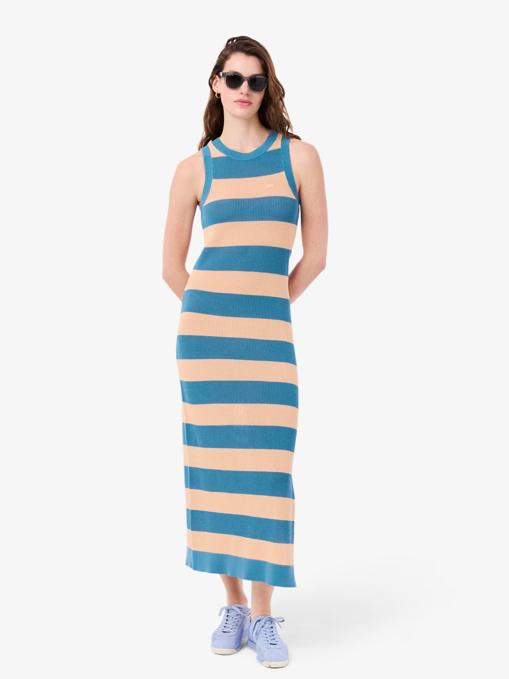 LACOSTE WOMEN Striped Cotton Dress Blue/Rose Pale