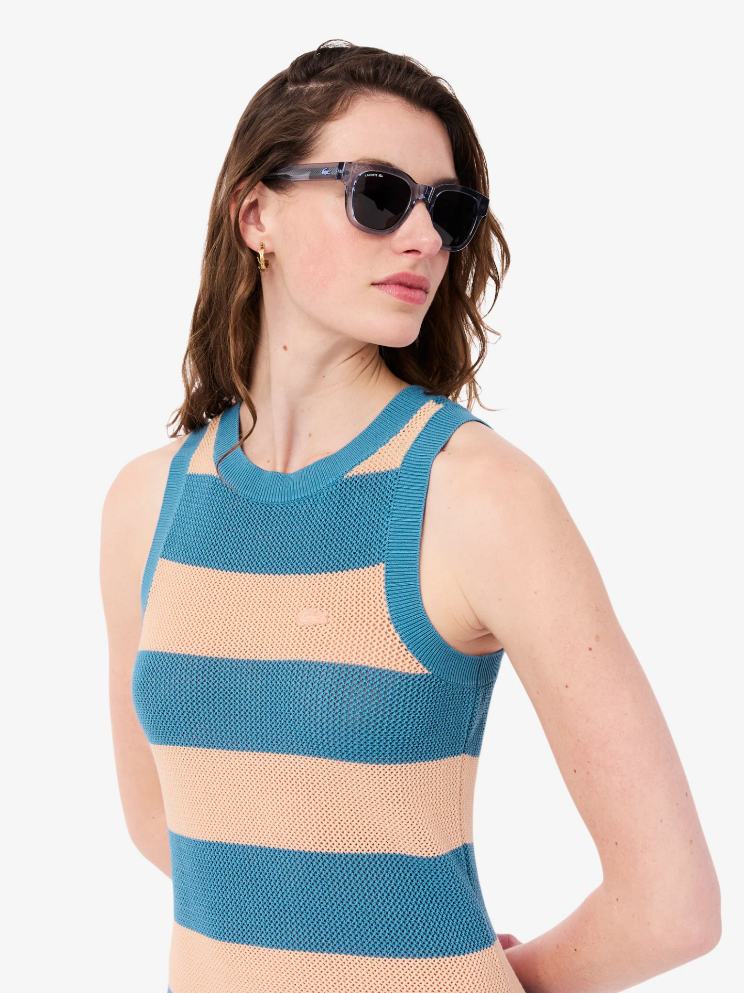LACOSTE WOMEN Striped Cotton Dress Blue/Rose Pale