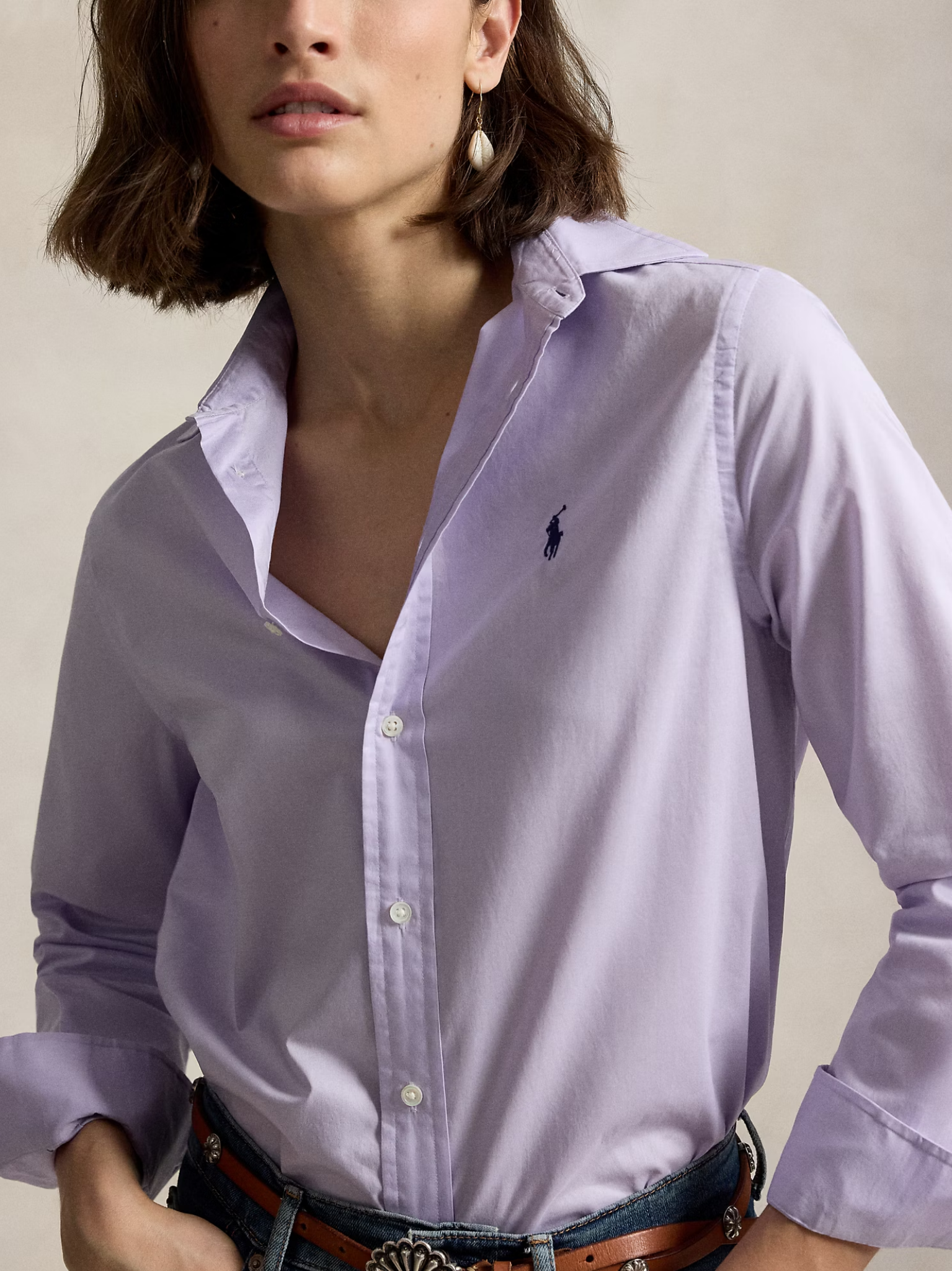 RALPH LAUREN WOMEN Classic Fit Cotton Twill Shirt Cruise Lavender