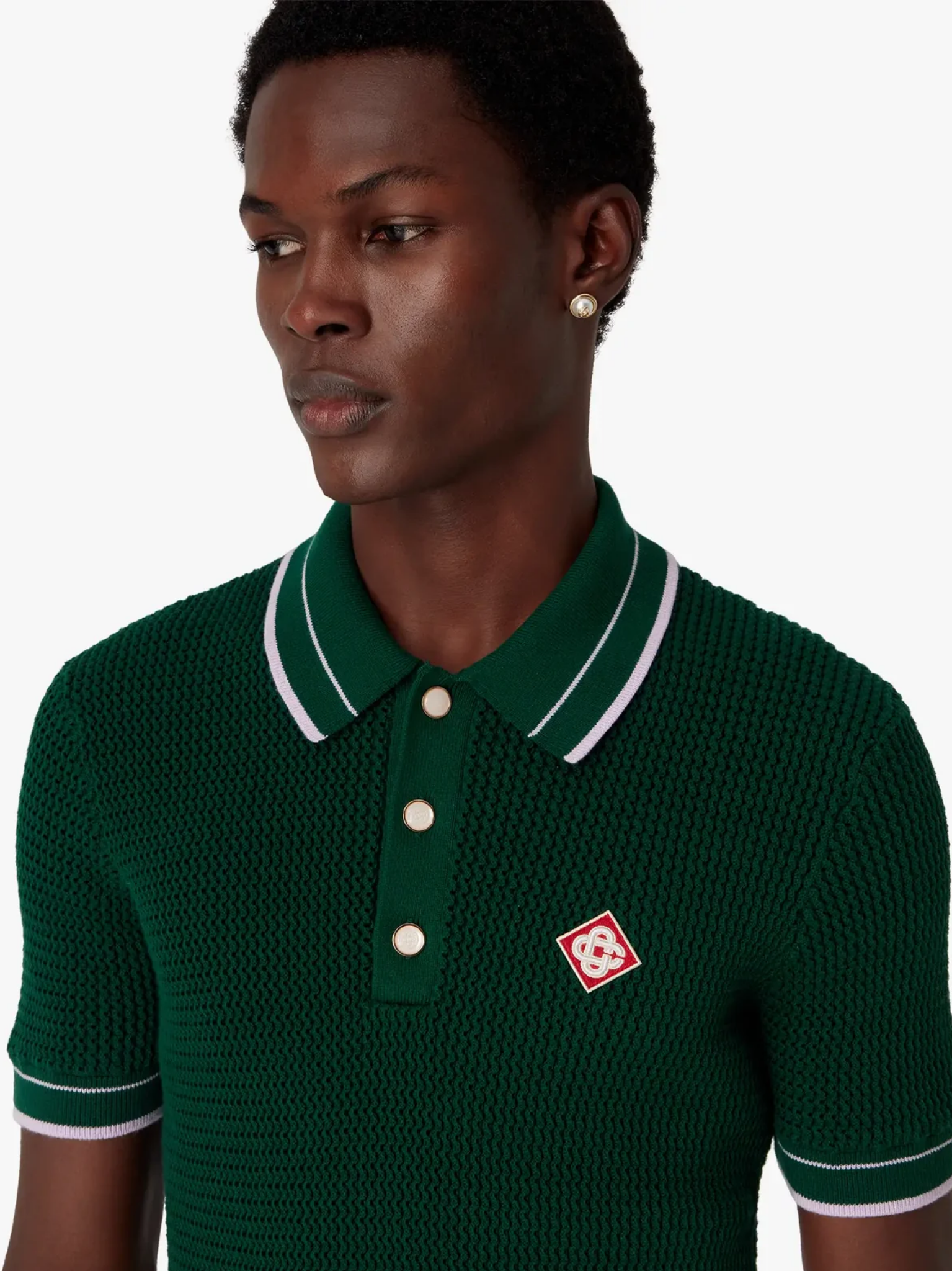 CASABLANCA Crochet Short Sleeve Polo Shirt Green