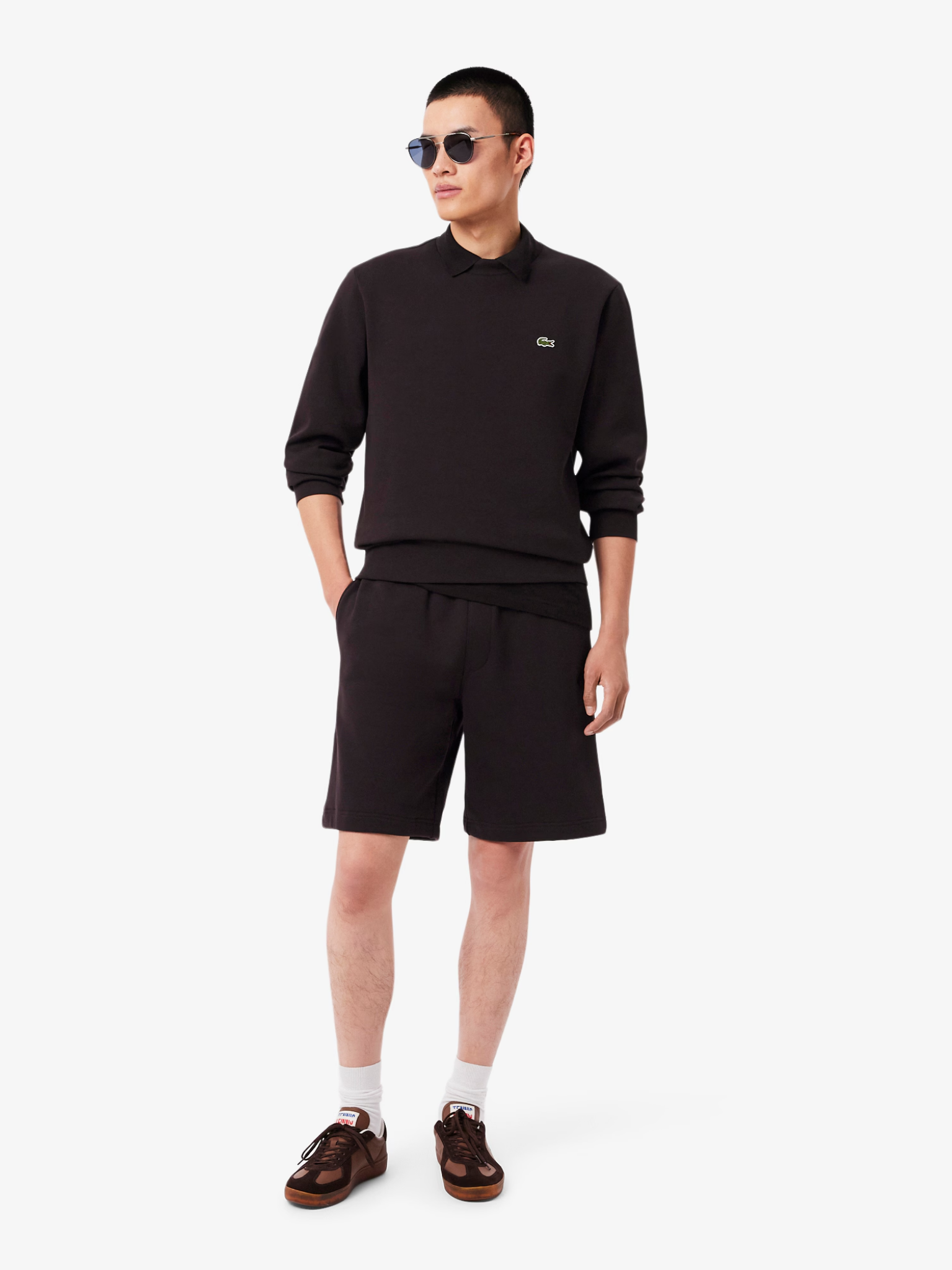 LACOSTE Fleece Crew Neck Sweatshirt Brown