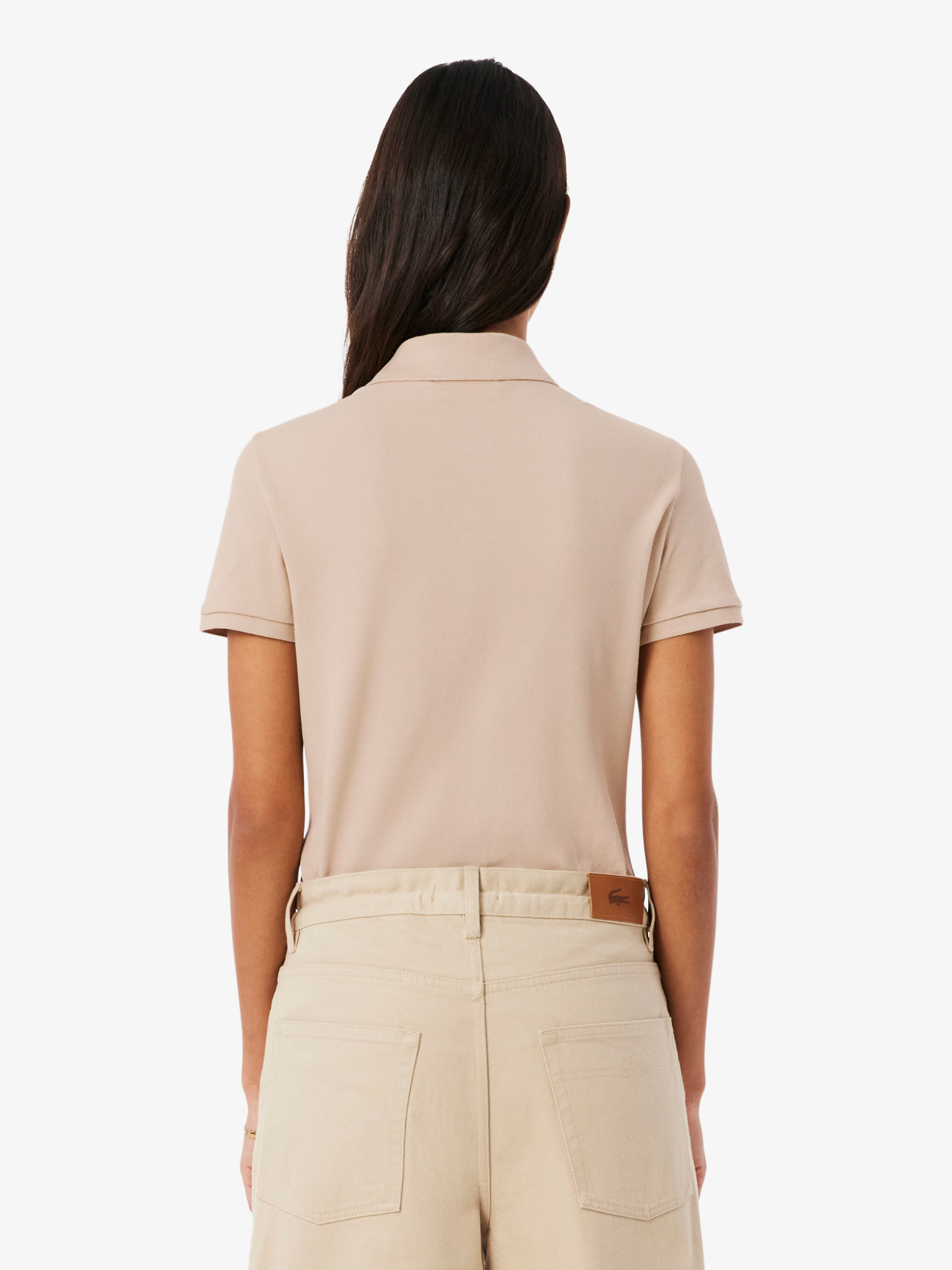 LACOSTE WOMEN L.12.D Slim Fit Stretch Piqué Polo Shirt Beige