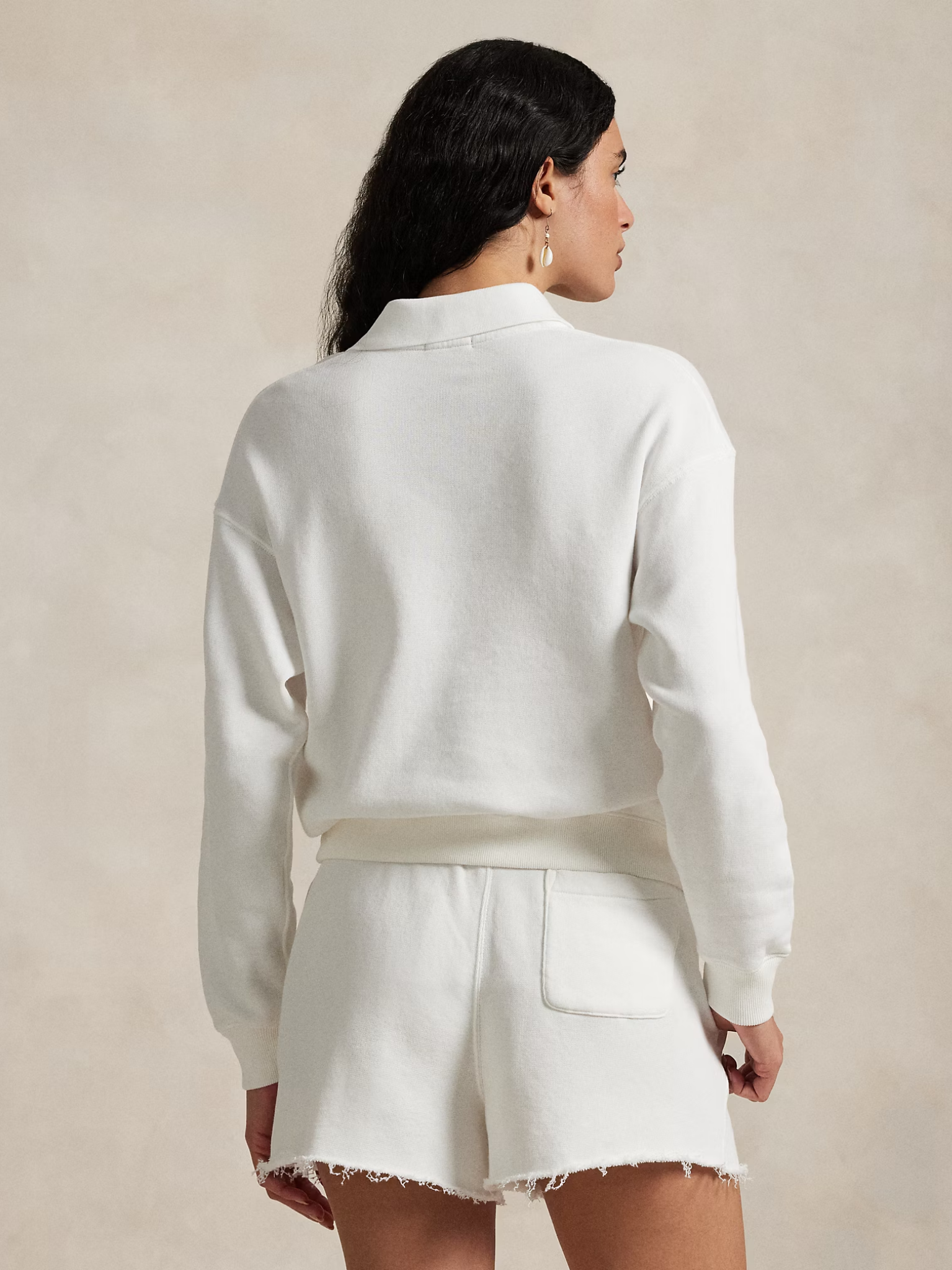 RALPH LAUREN WOMEN Lightweight Fleece Long Sleeve Polo White