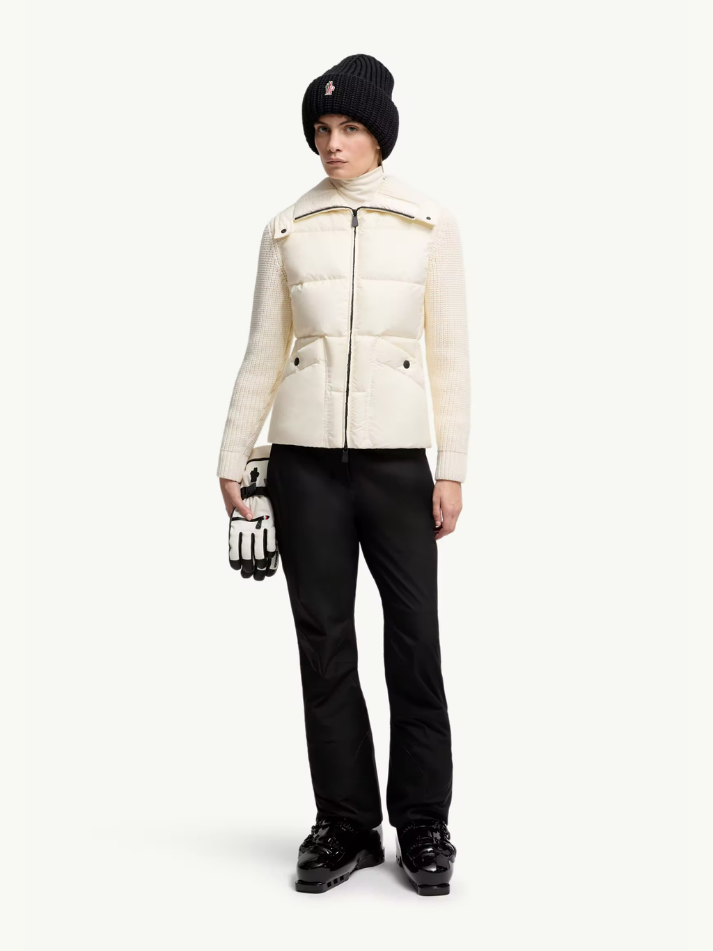 MONCLER GRENOBLE WOMEN Padded Wool Zip-Up Cardigan White