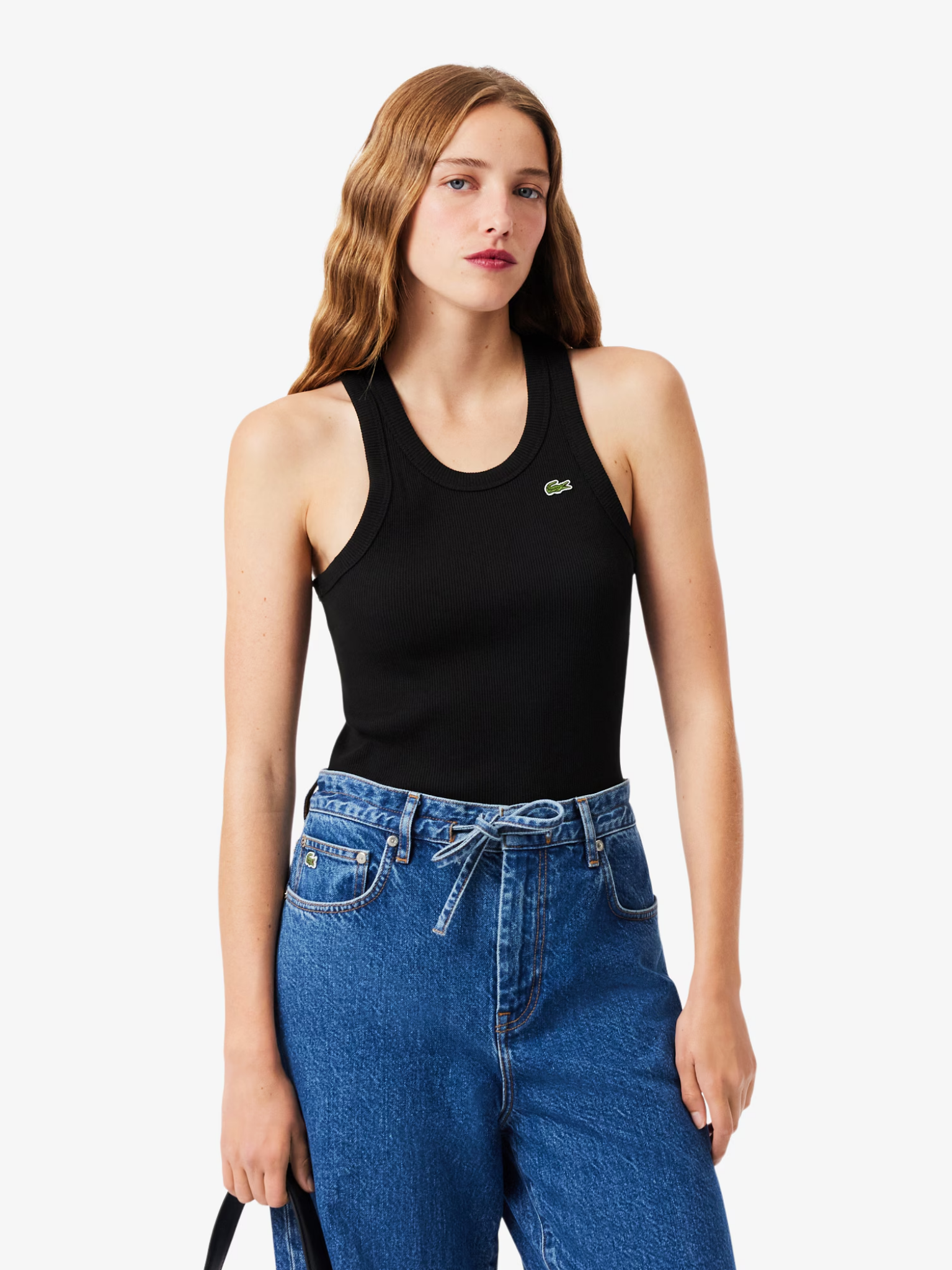 LACOSTE WOMEN Slim Fit Ribbed Cotton Tank Top Black