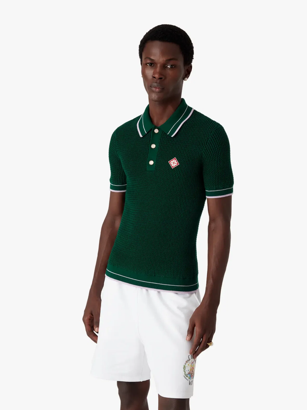 CASABLANCA Crochet Short Sleeve Polo Shirt Green