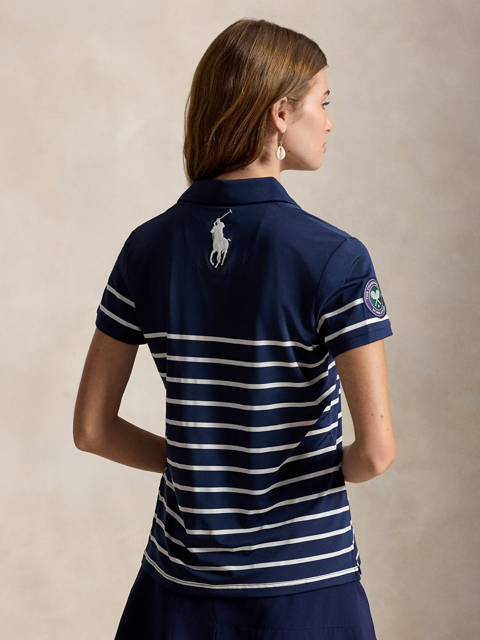 RALPH LAUREN WOMEN Wimbledon Tailored Fit Ballperson Polo Red Navy/ White
