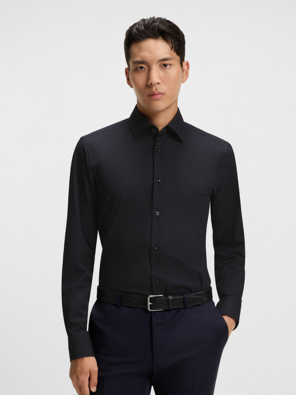 BOSS Slim-Fit Shirt In Easy-Iron Stretch-Cotton Poplin Dark Blue
