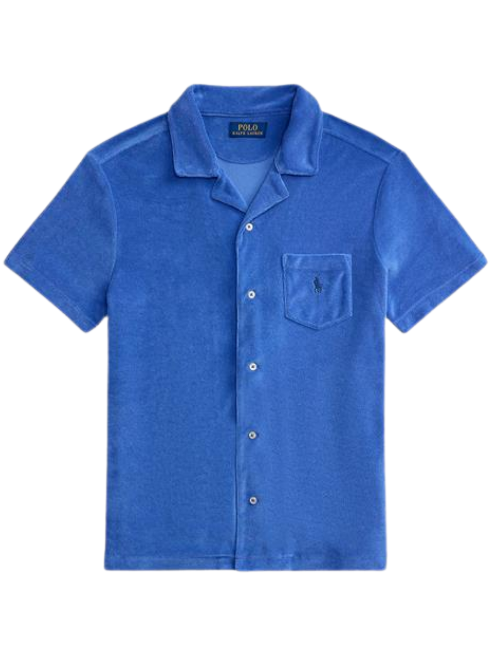 RALPH LAUREN Custom Slim Fit Terry Camp Shirt Modern Royal