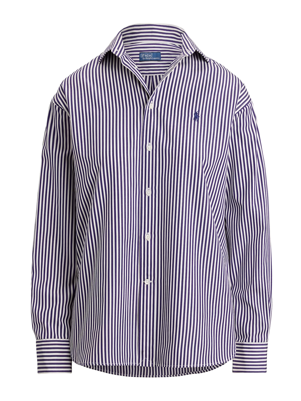 RALPH LAUREN WOMEN Relaxed Fit Striped Cotton Shirt Champion Purple/White