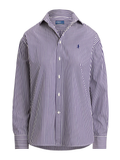 RALPH LAUREN WOMEN Relaxed Fit Striped Cotton Shirt Champion Purple/White