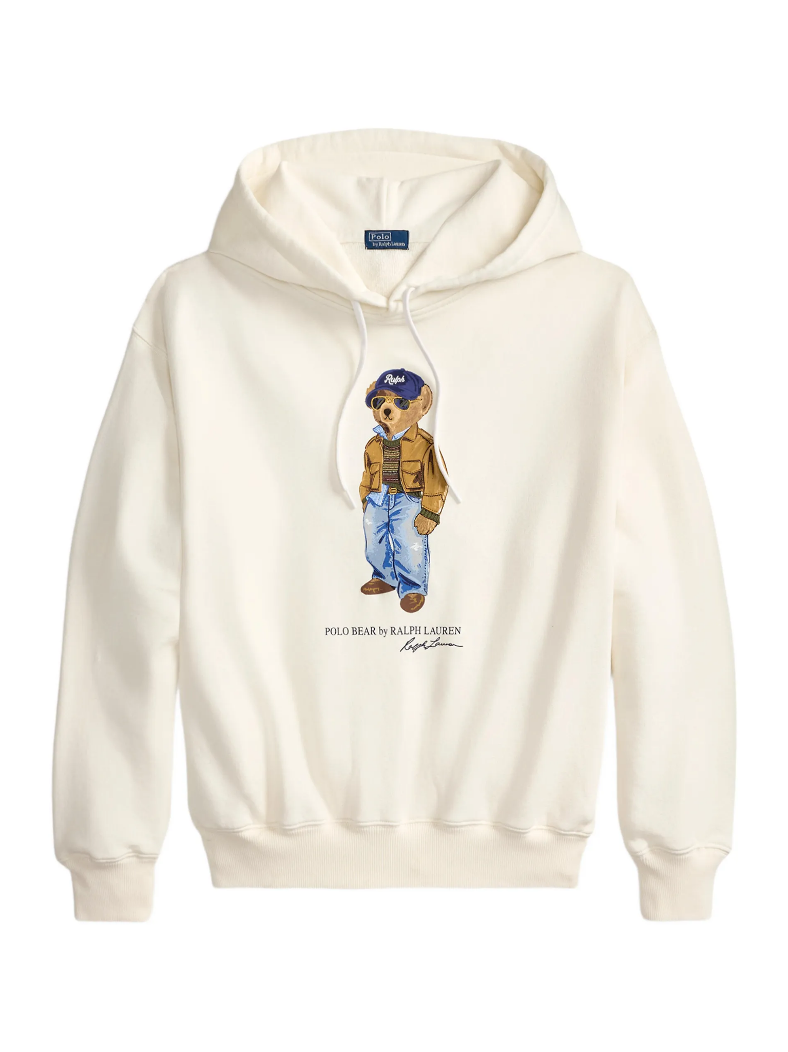 RALPH LAUREN WOMEN Polo Bear Lightweight Fleece Hoodie Warm White