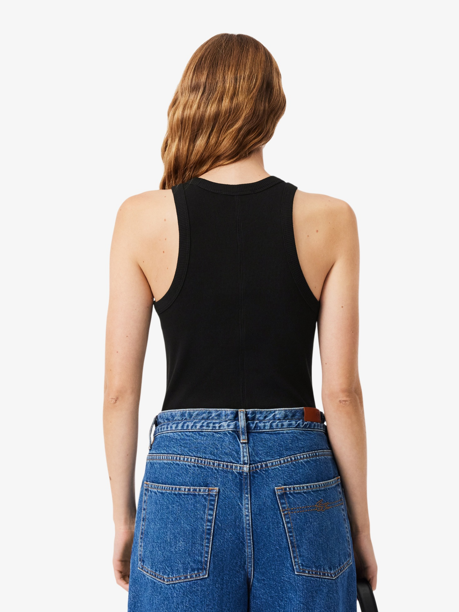 LACOSTE WOMEN Slim Fit Ribbed Cotton Tank Top Black