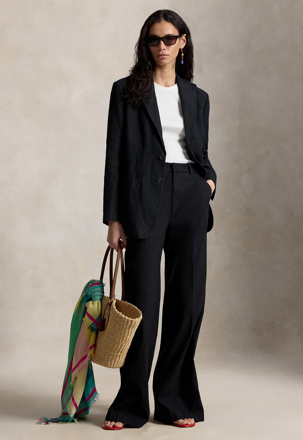 RALPH LAUREN WOMENS Single-Breasted Linen Blazer Polo Black