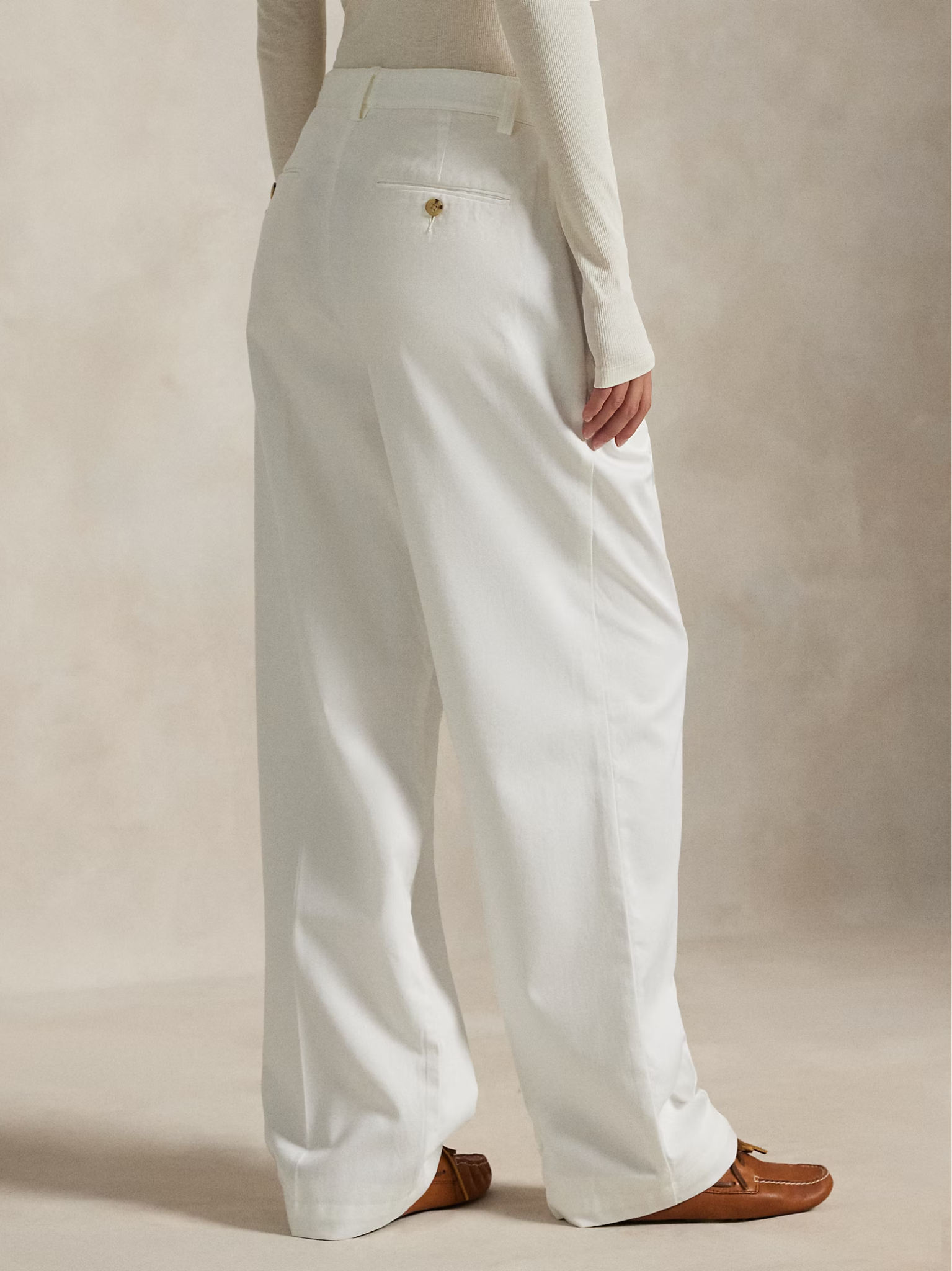 RALPH LAUREN WOMEN Pleated Cotton-Blend Relaxed Trousers Deckwash White