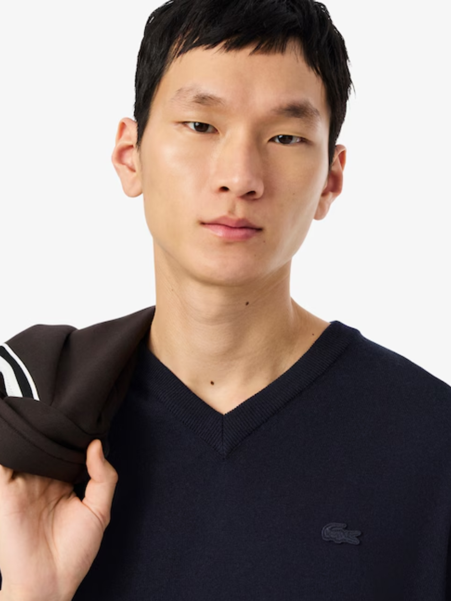 LACOSTE Merino Wool Monochrome V Neck Sweater Midnight Blue