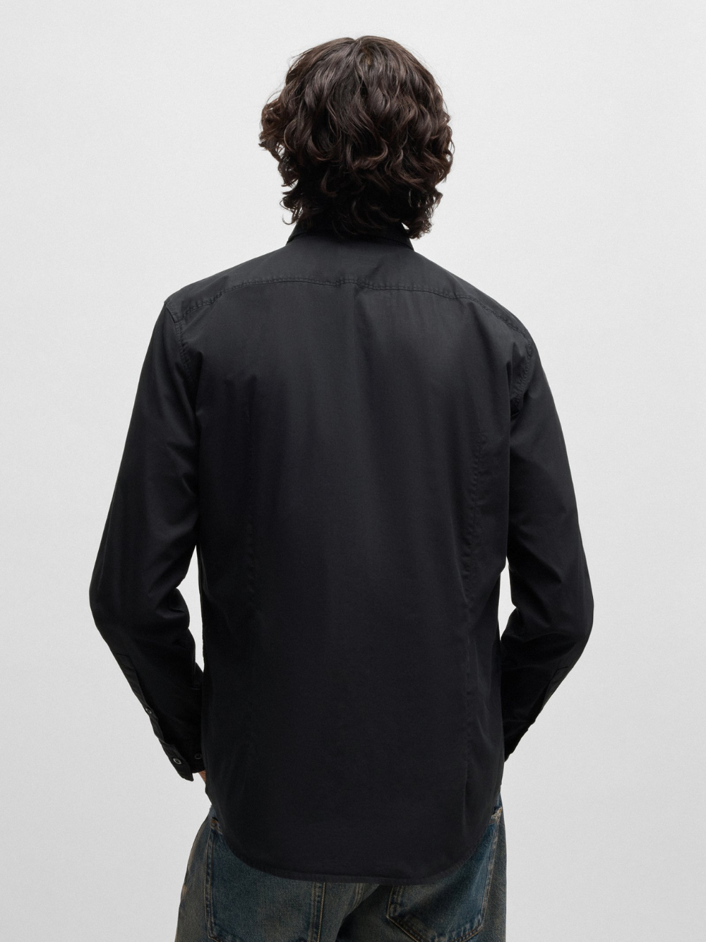 HUGO Ermo Slim-Fit Shirt In Stretch-Cotton Canvas Black