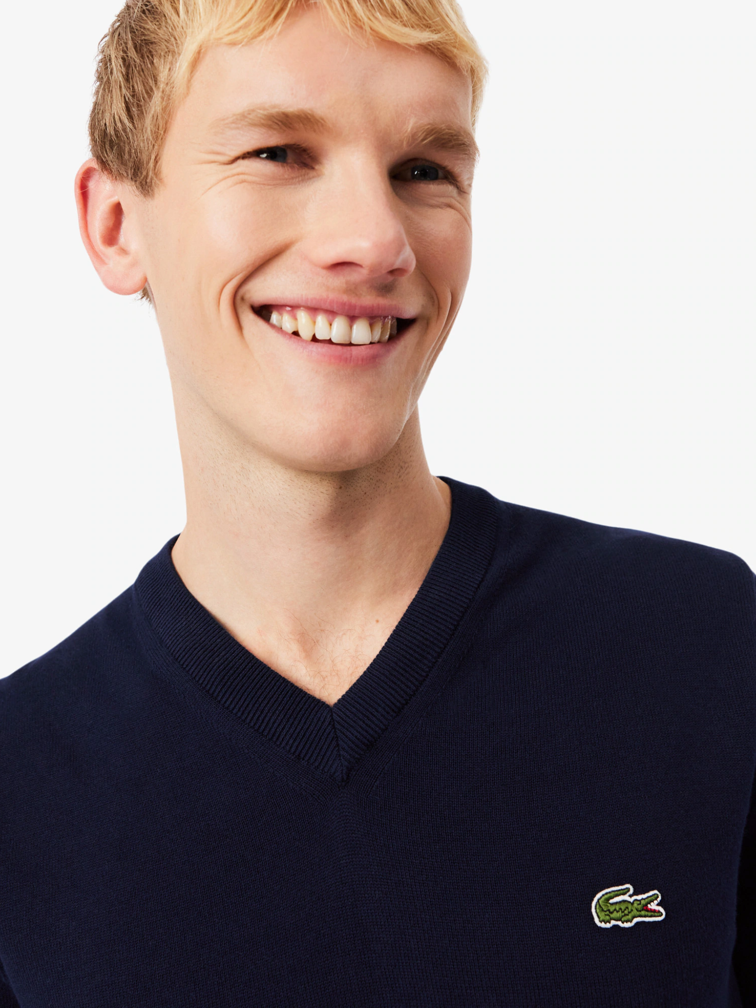 LACOSTE Monochrome Cotton V-neck Sweater Midnight Blue