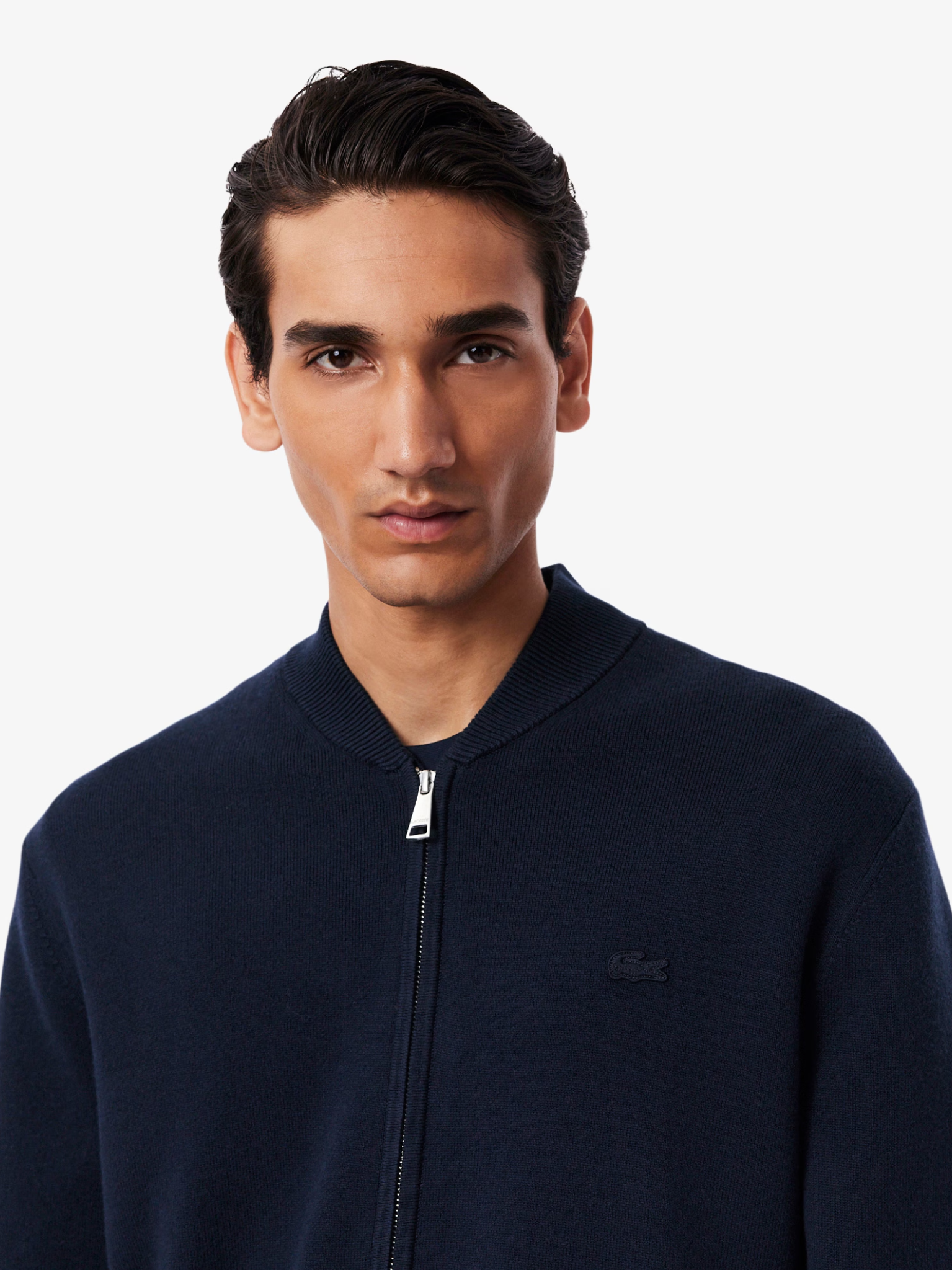 LACOSTE Cotton and Wool Knit Bomber Jacket Midnight Blue