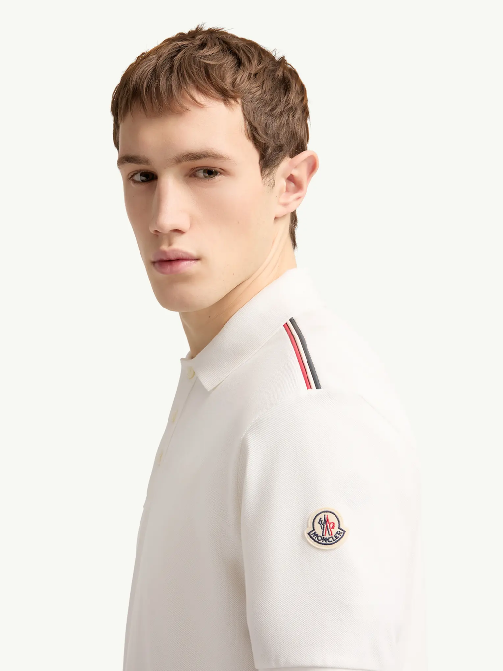 MONCLER Tricolour Trim Cotton Polo Shirt White