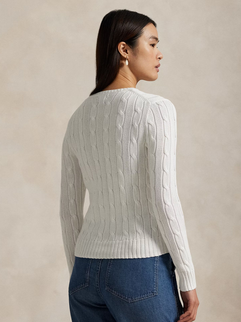 RALPH LAUREN WOMEN Cable-Knit Cotton Crewneck Jumper White
