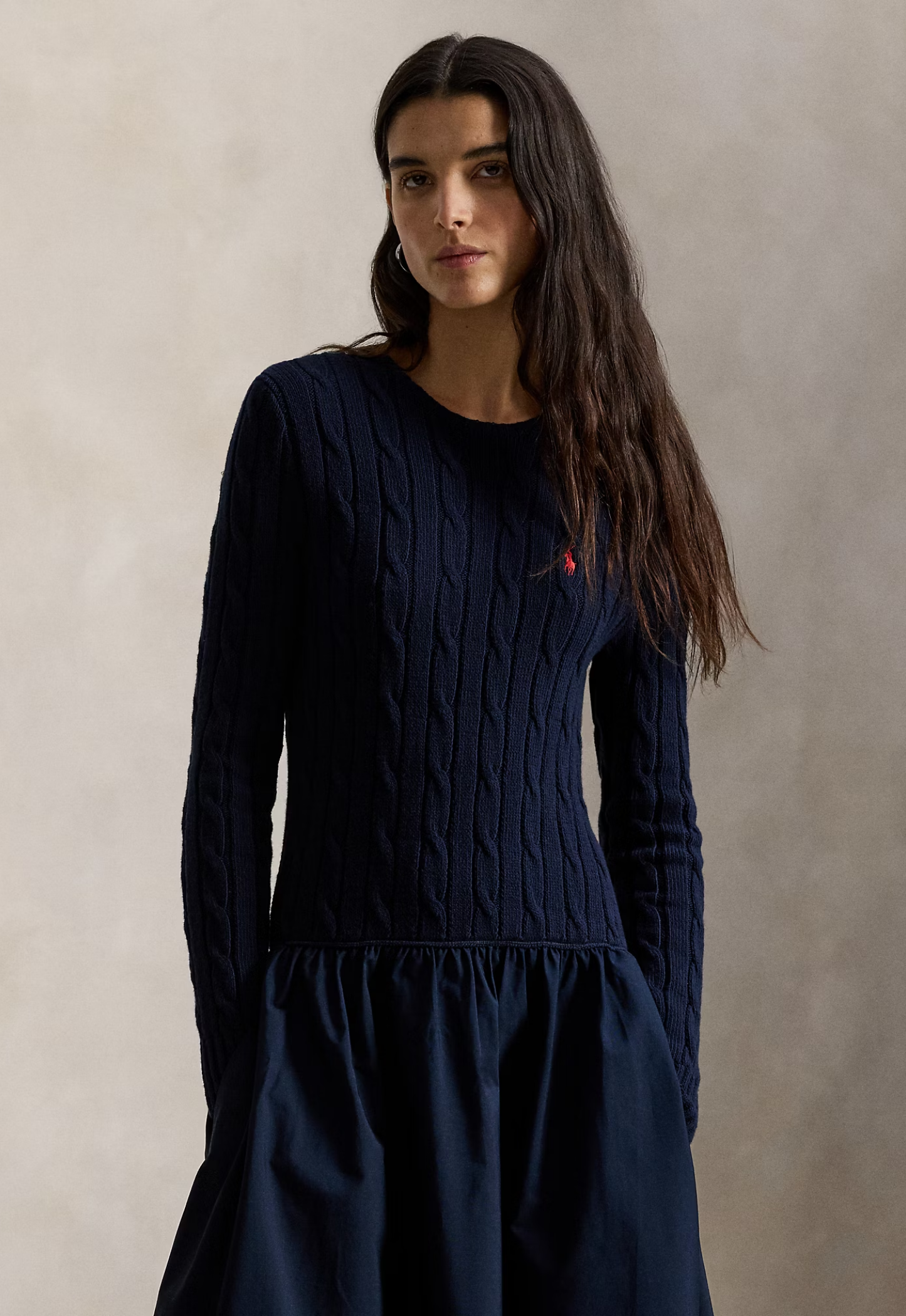 RALPH LAUREN WOMENS Cable-Knit Bodice Cotton Dress Hunter Navy