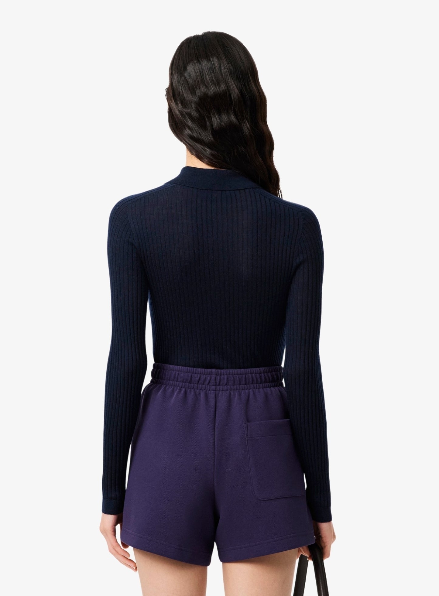 LACOSTE WOMEN Wool Jersey Polo Collar Sweater Midnight Blue