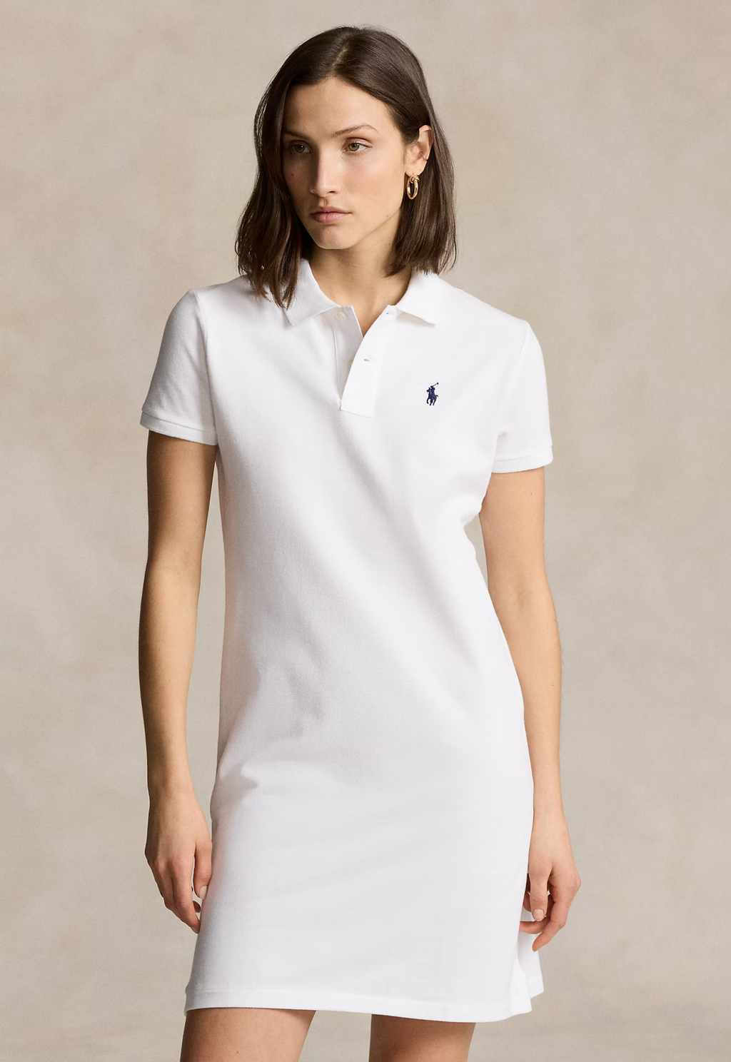 RALPH LAUREN WOMENS Cotton Mesh Polo Dress White