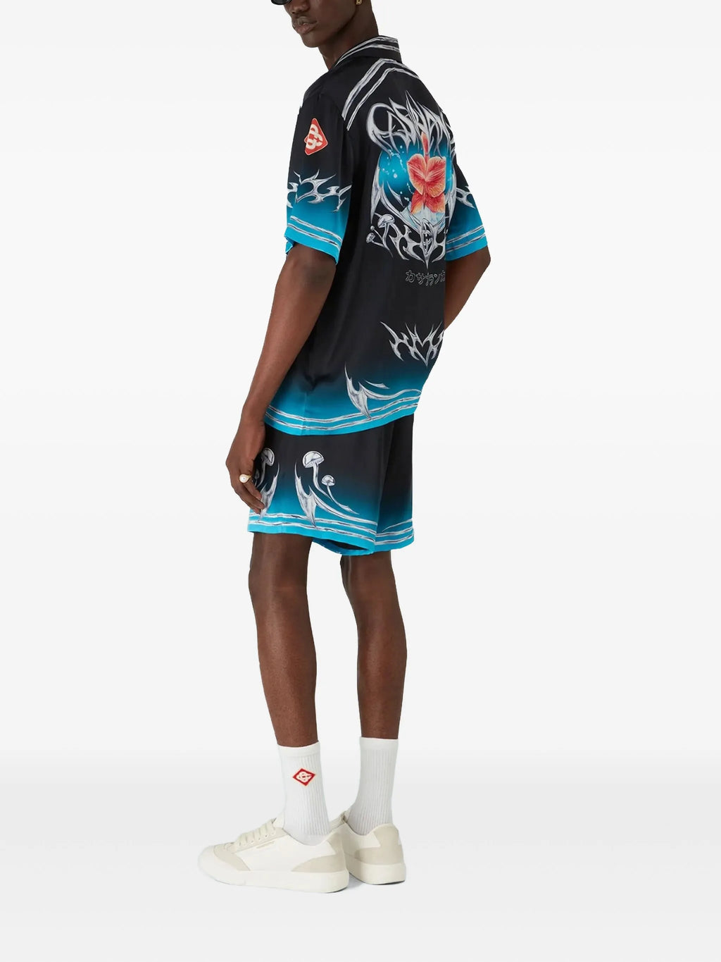 CASABLANCA Blades Short Sleeve Silk Satin Shirt Black/Multicolour