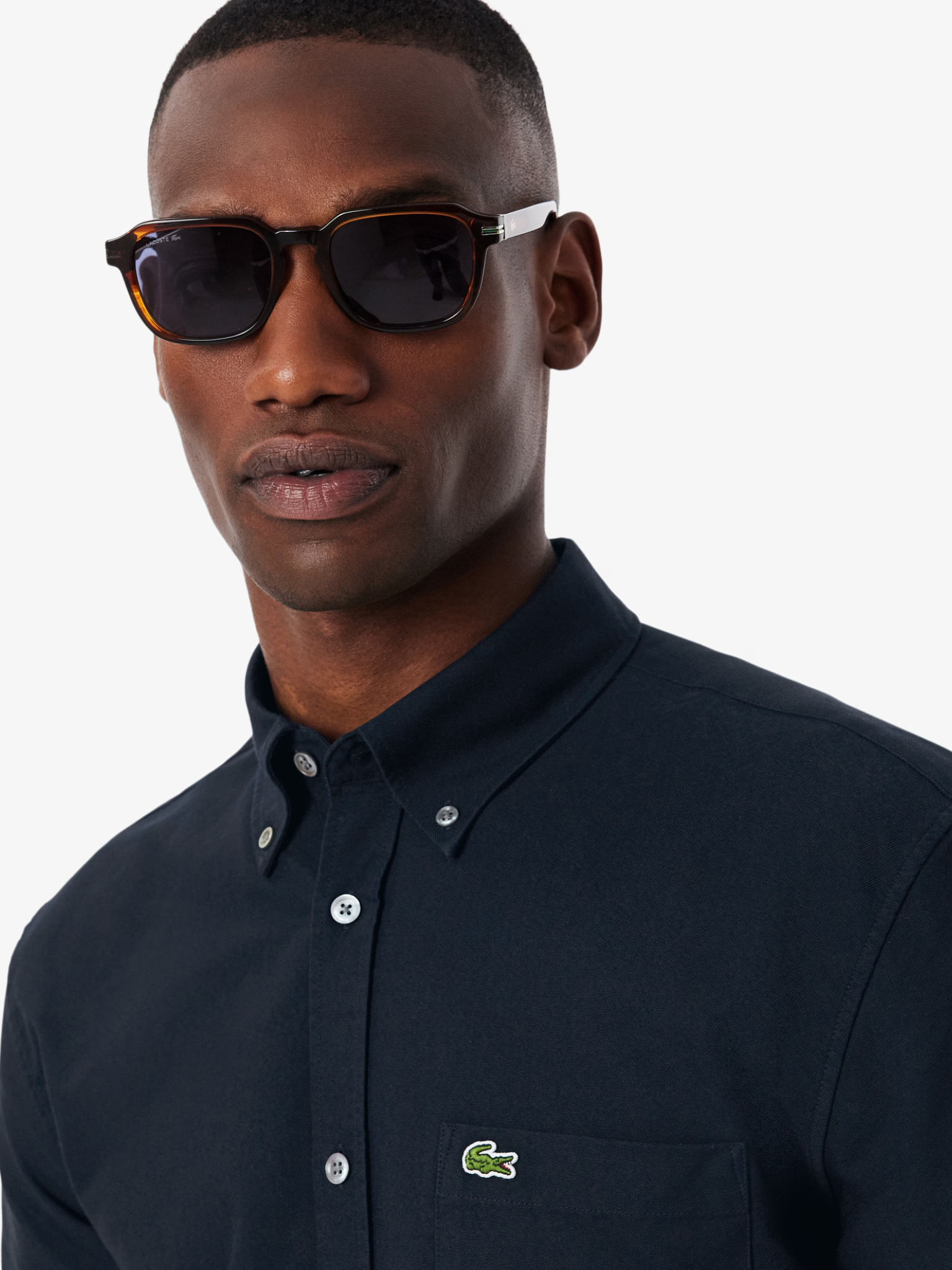 LACOSTE Regular Fit Short Sleeved Oxford Shirt Navy Blue