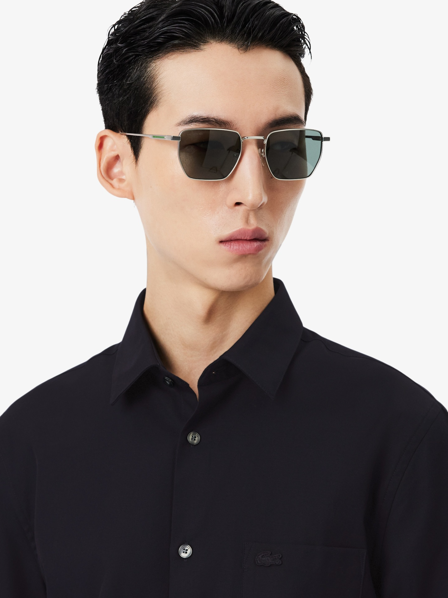 LACOSTE Regular Fit Short Sleeved Cotton Shirt Navy Blue