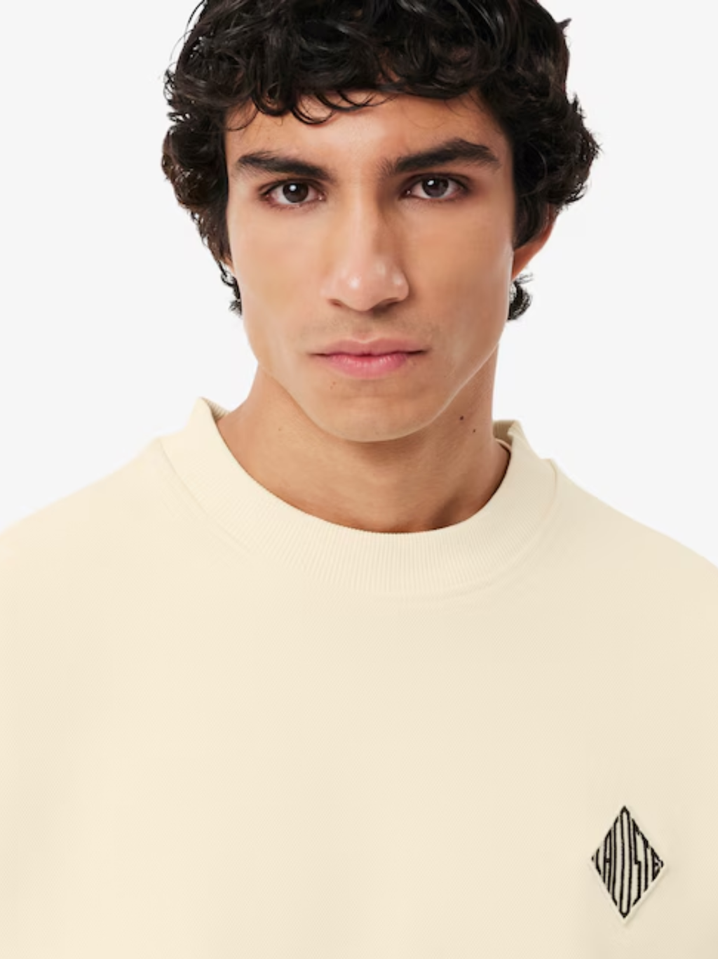 LACOSTE Double Face Piqué Badge Sweatshirt Lemon Beige