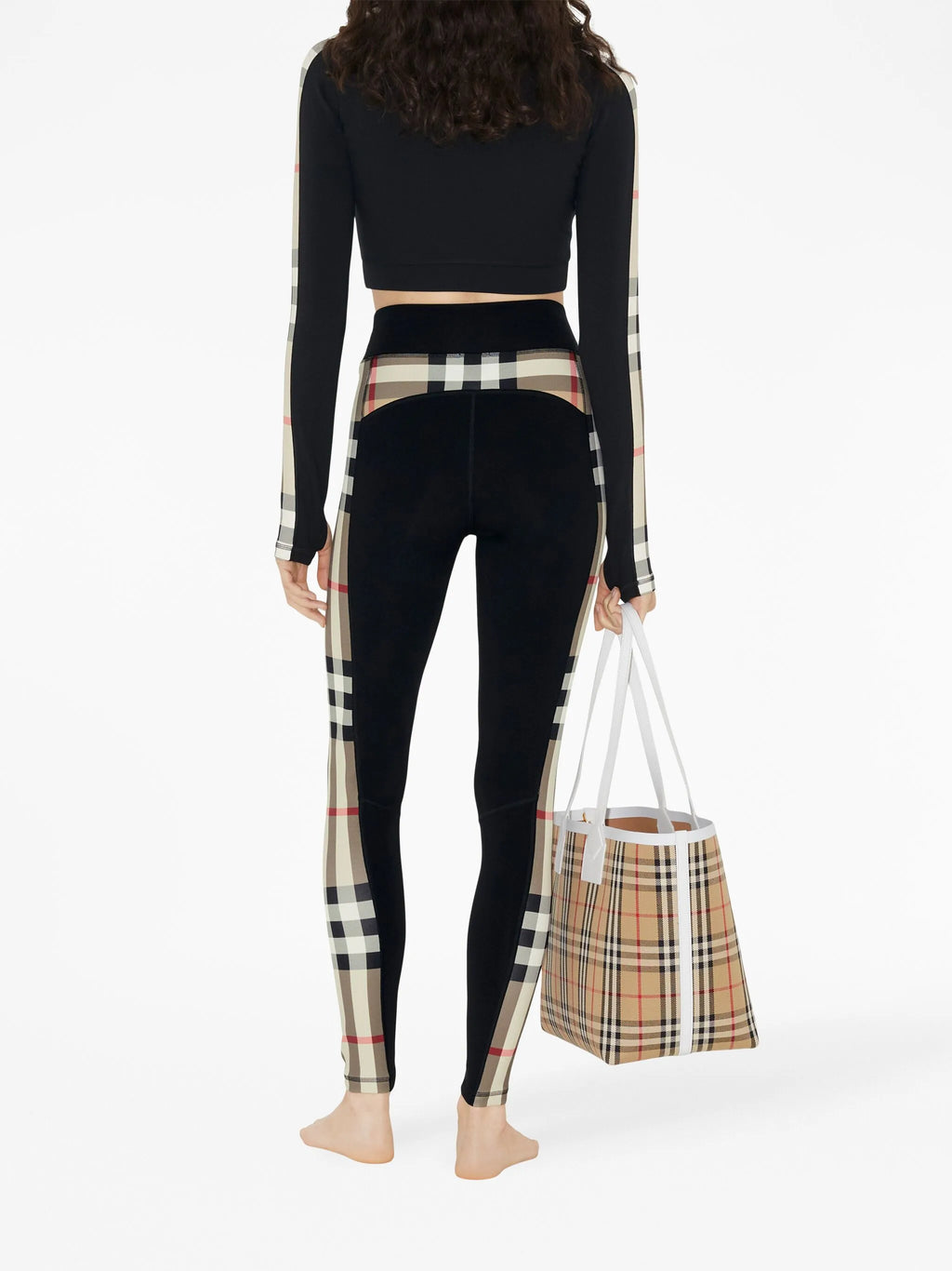 BURBERRY WOMEN Cropped Check Trim Stretch Jersey Zip Top Black