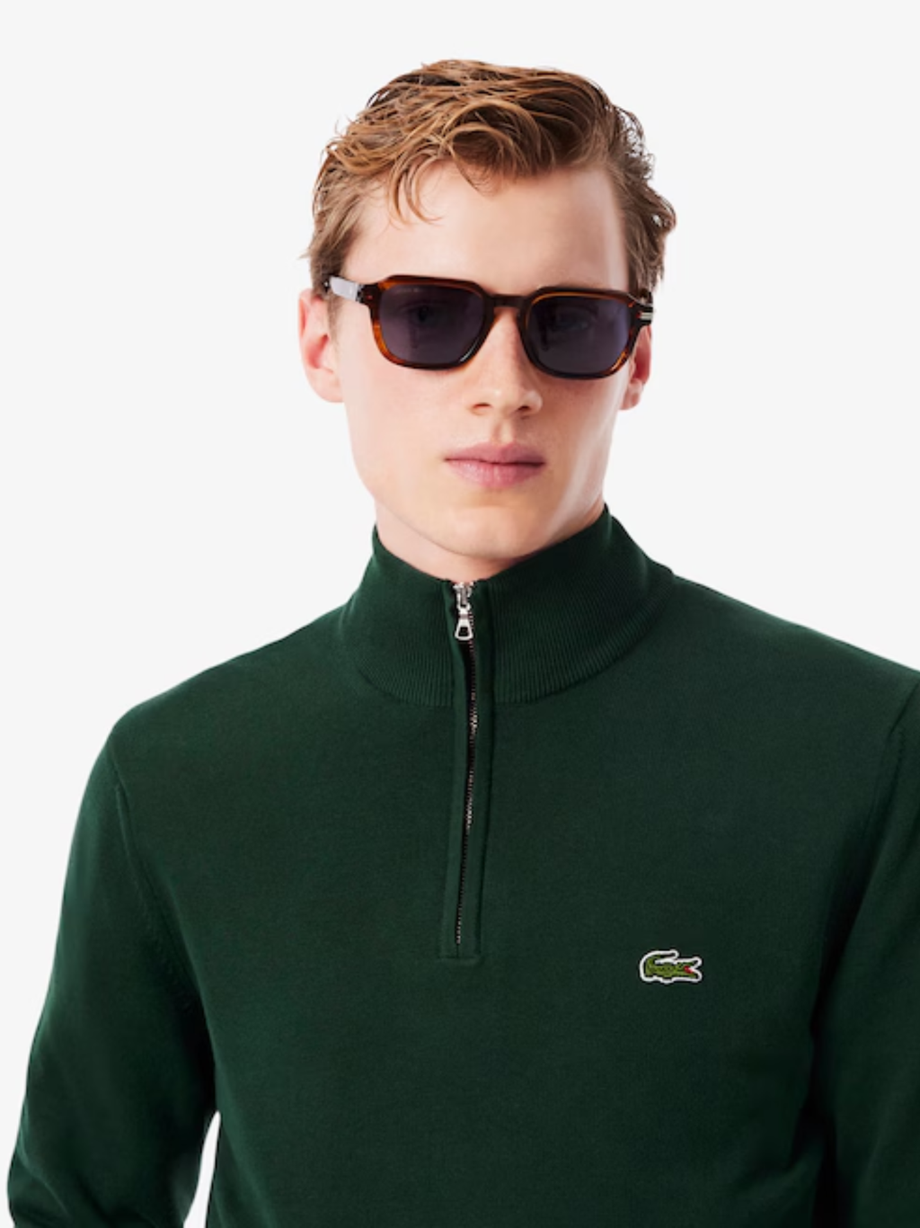 LACOSTE Zipped High Neck Cotton Sweater Sinople Green