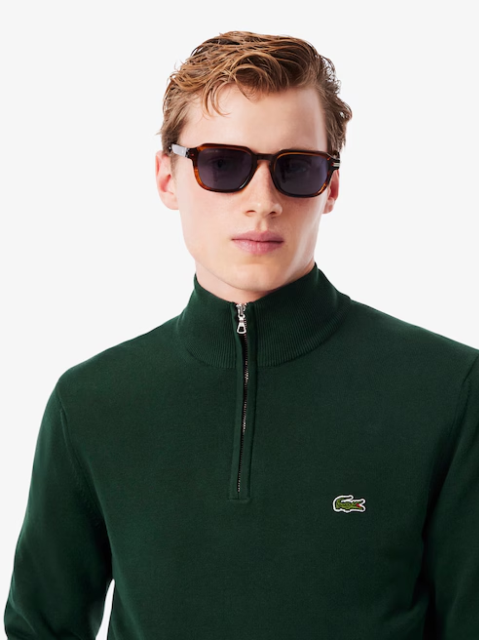 LACOSTE Zipped High Neck Cotton Sweater Sinople Green