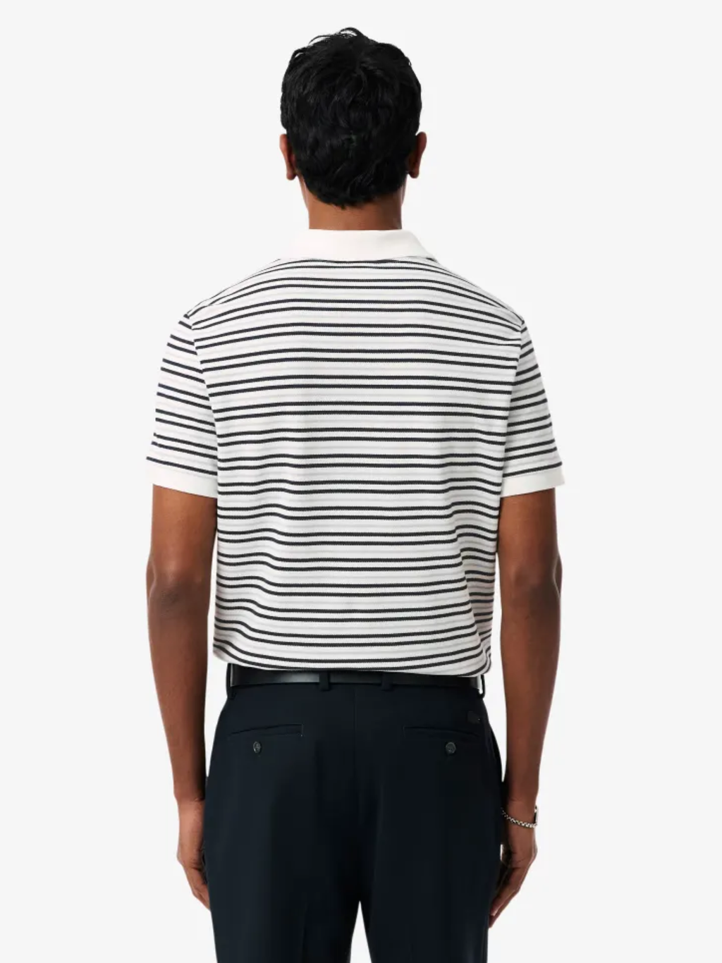 LACOSTE Classic Fit Striped Petit Pique Polo Shirt White/Black