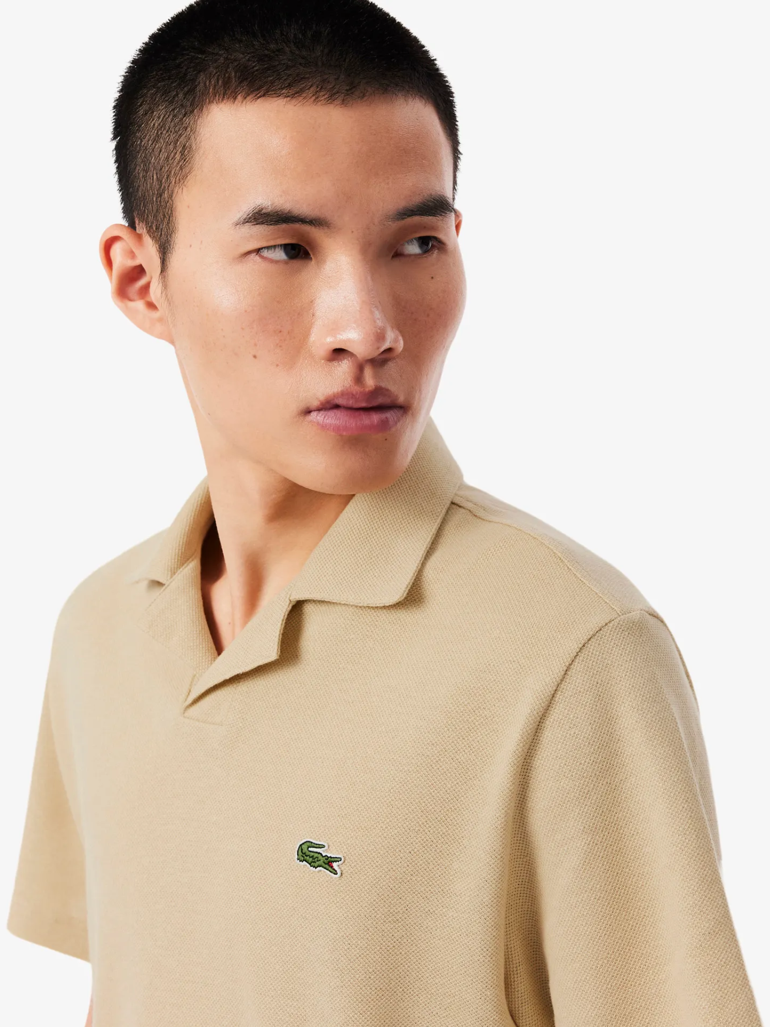 LACOSTE Classic Fit Cotton-Linen Polo Shirt Beige