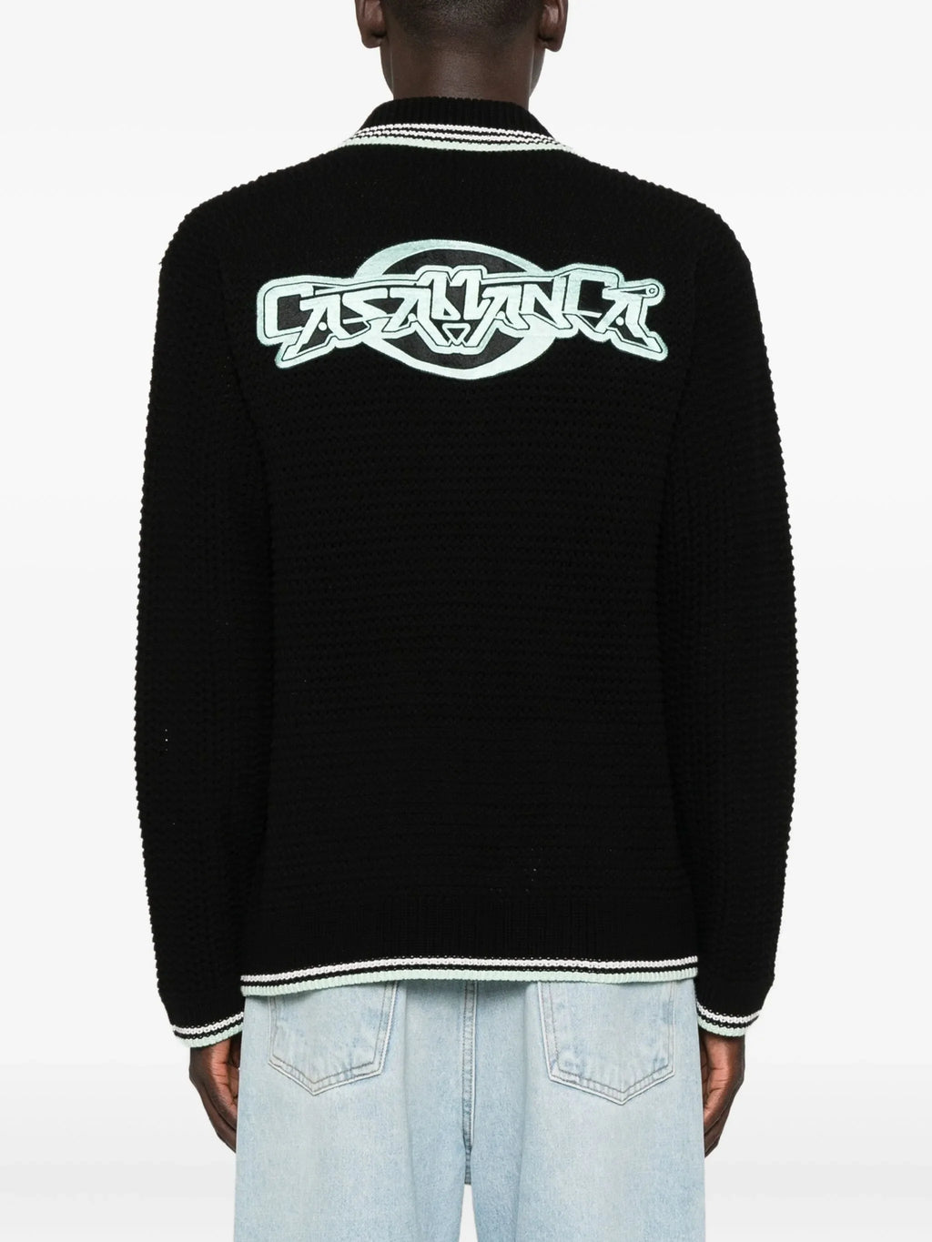CASABLANCA Embroidered Cotton Crochet Long Sleeve Shirt Black