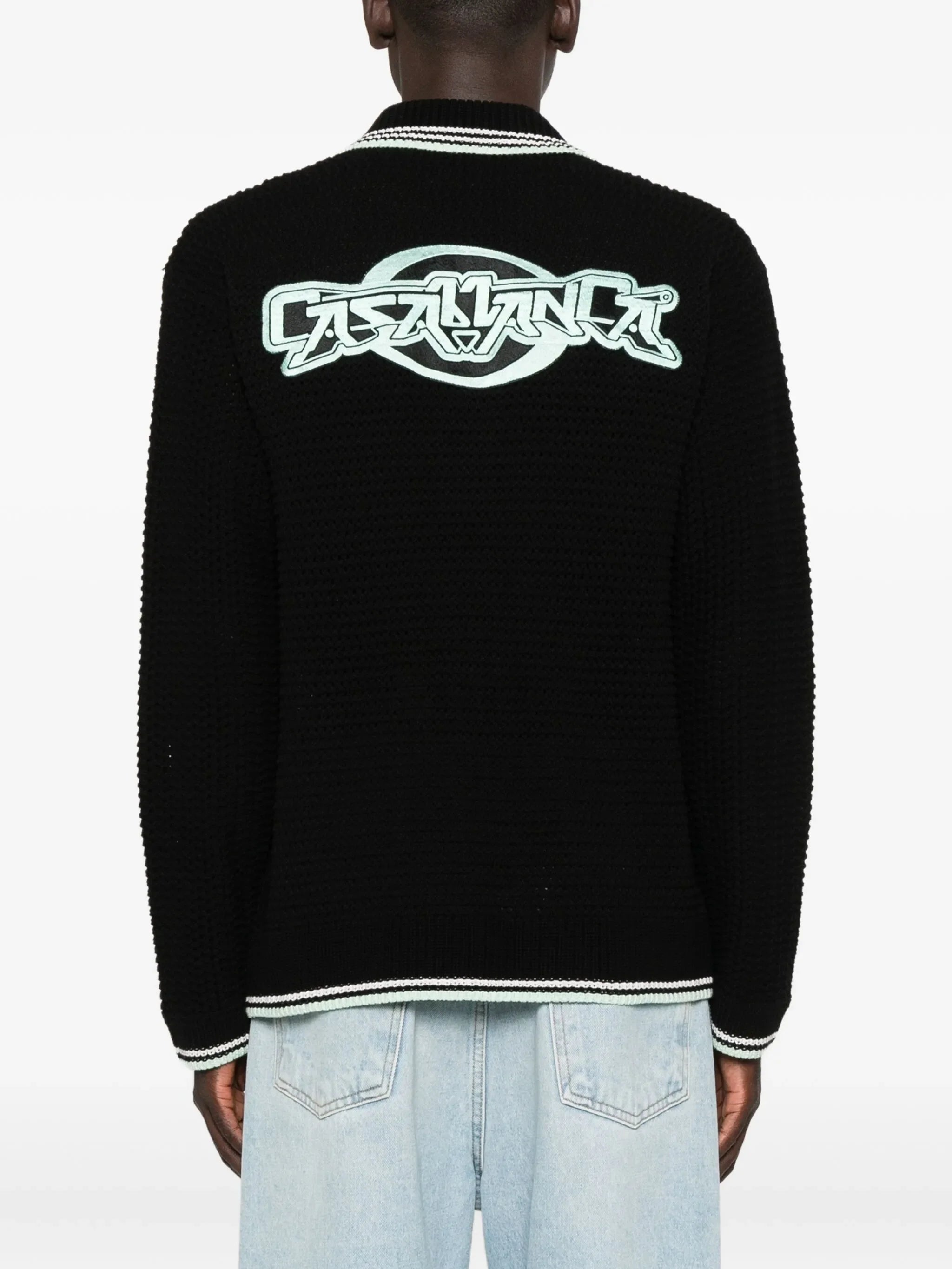 CASABLANCA Embroidered Cotton Crochet Long Sleeve Shirt Black