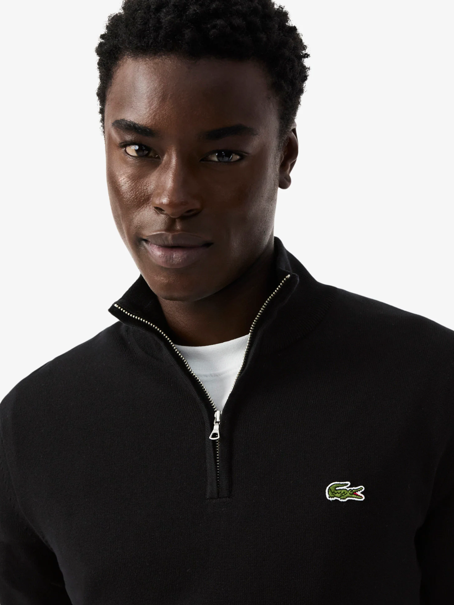 LACOSTE Zipped High Neck Cotton Sweater Black