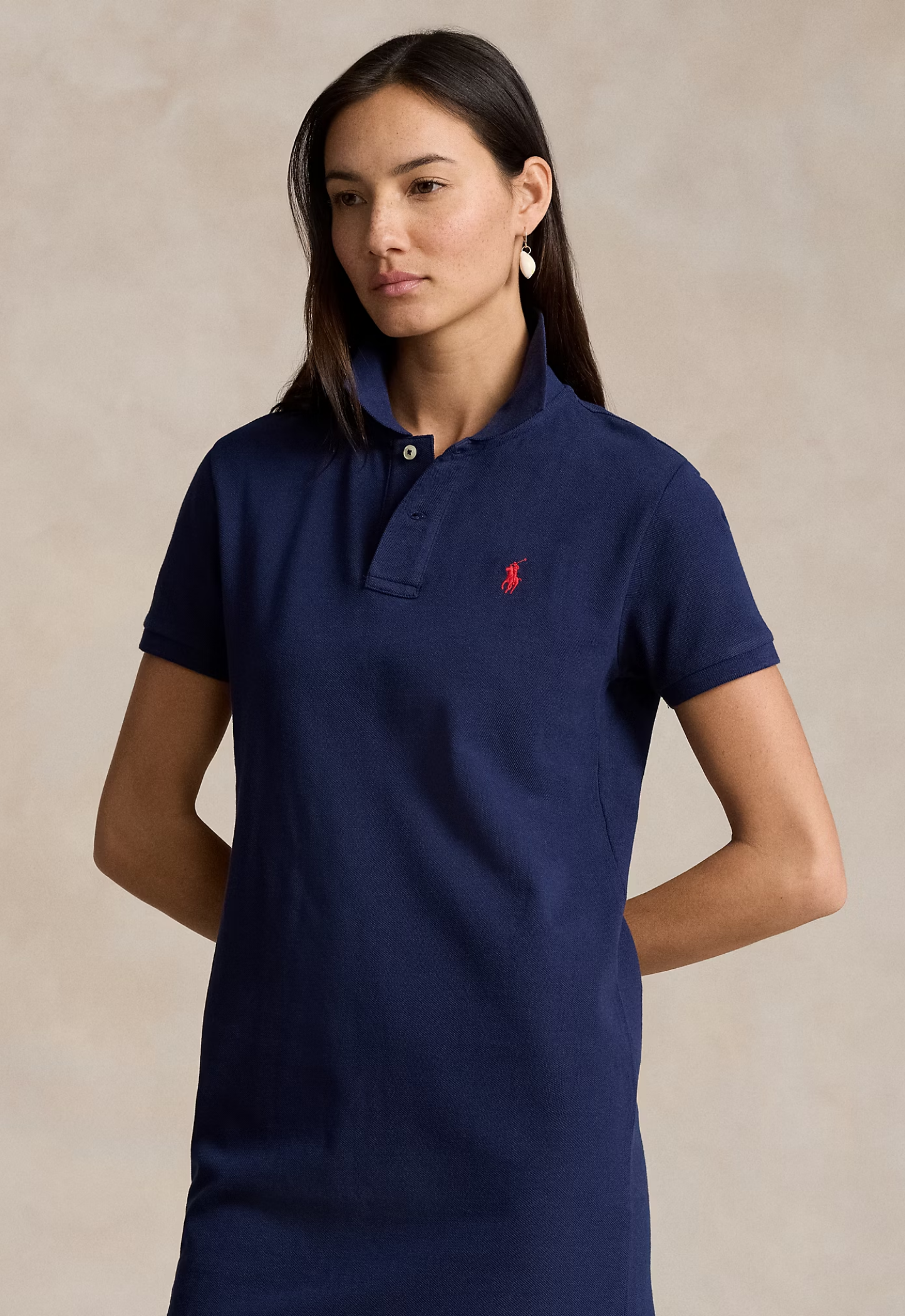 RALPH LAUREN WOMENS Cotton Mesh Polo Dress Newport Navy