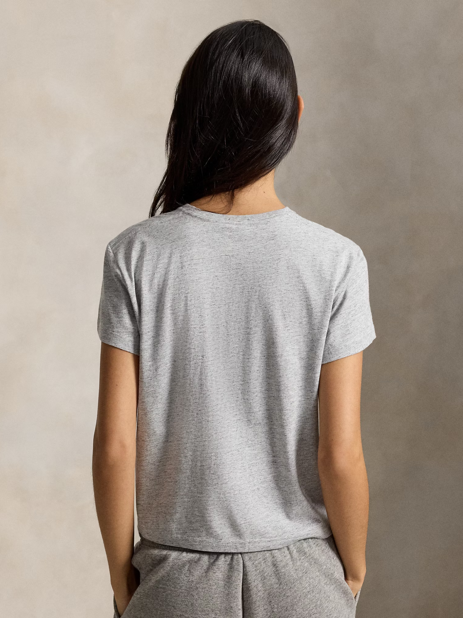 RALPH LAUREN WOMEN Classic Shrunken Fit Jersey T-Shirt Cobblestone Heather