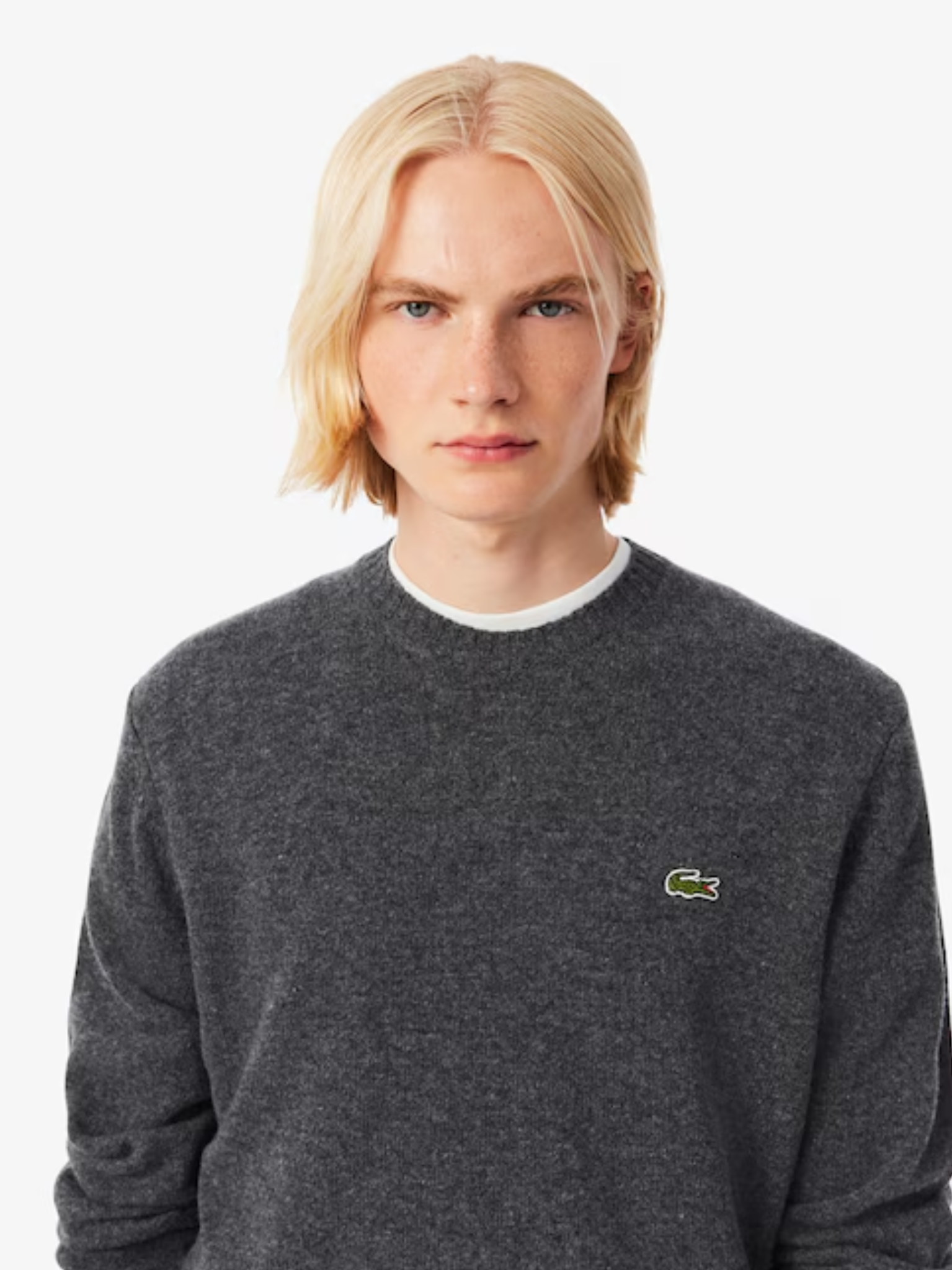 LACOSTE Wool Crew Neck Sweater Heathered Grey