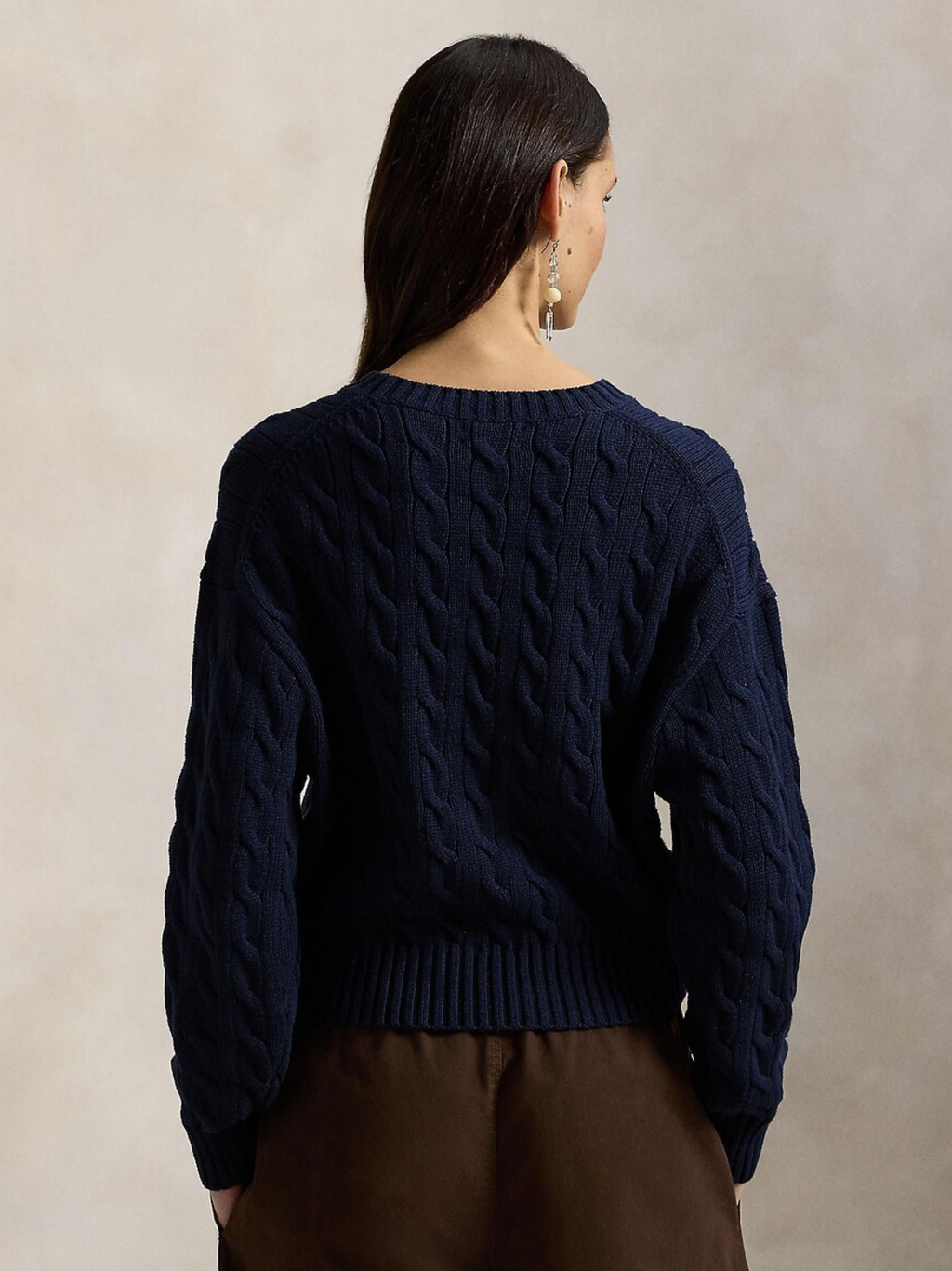 RALPH LAUREN WOMEN Loose Fit Cable-Knit Wool Jumper Navy