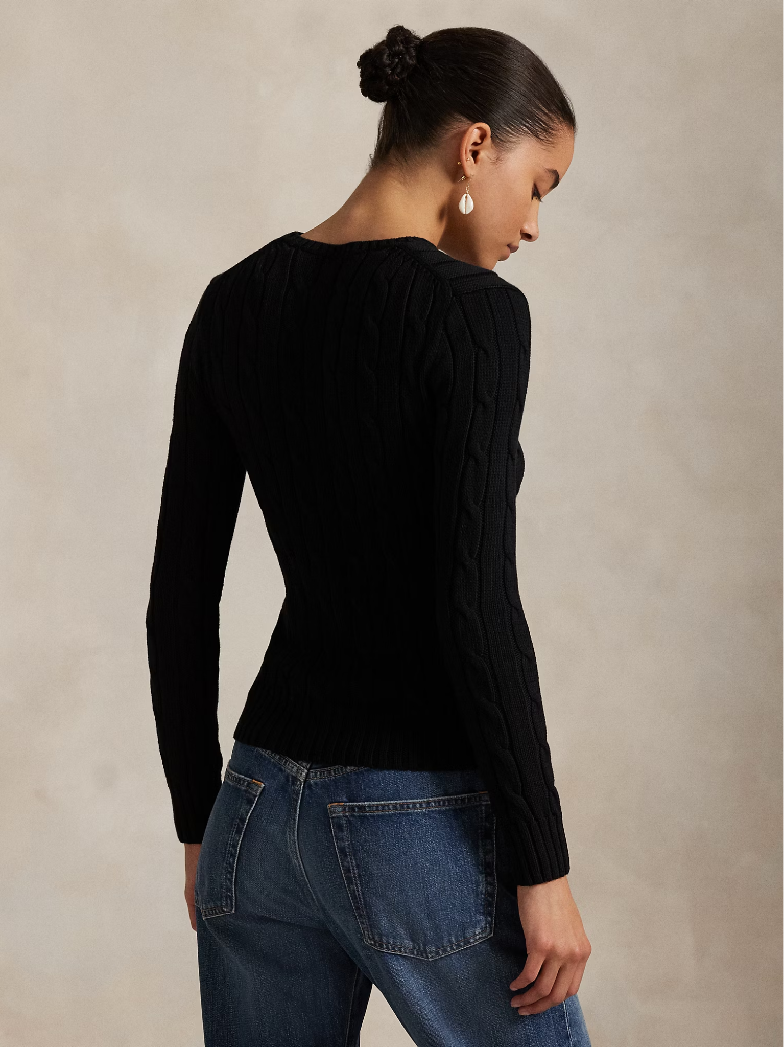 RALPH LAUREN WOMEN Cable-Knit Cotton Crewneck Jumper Polo Black